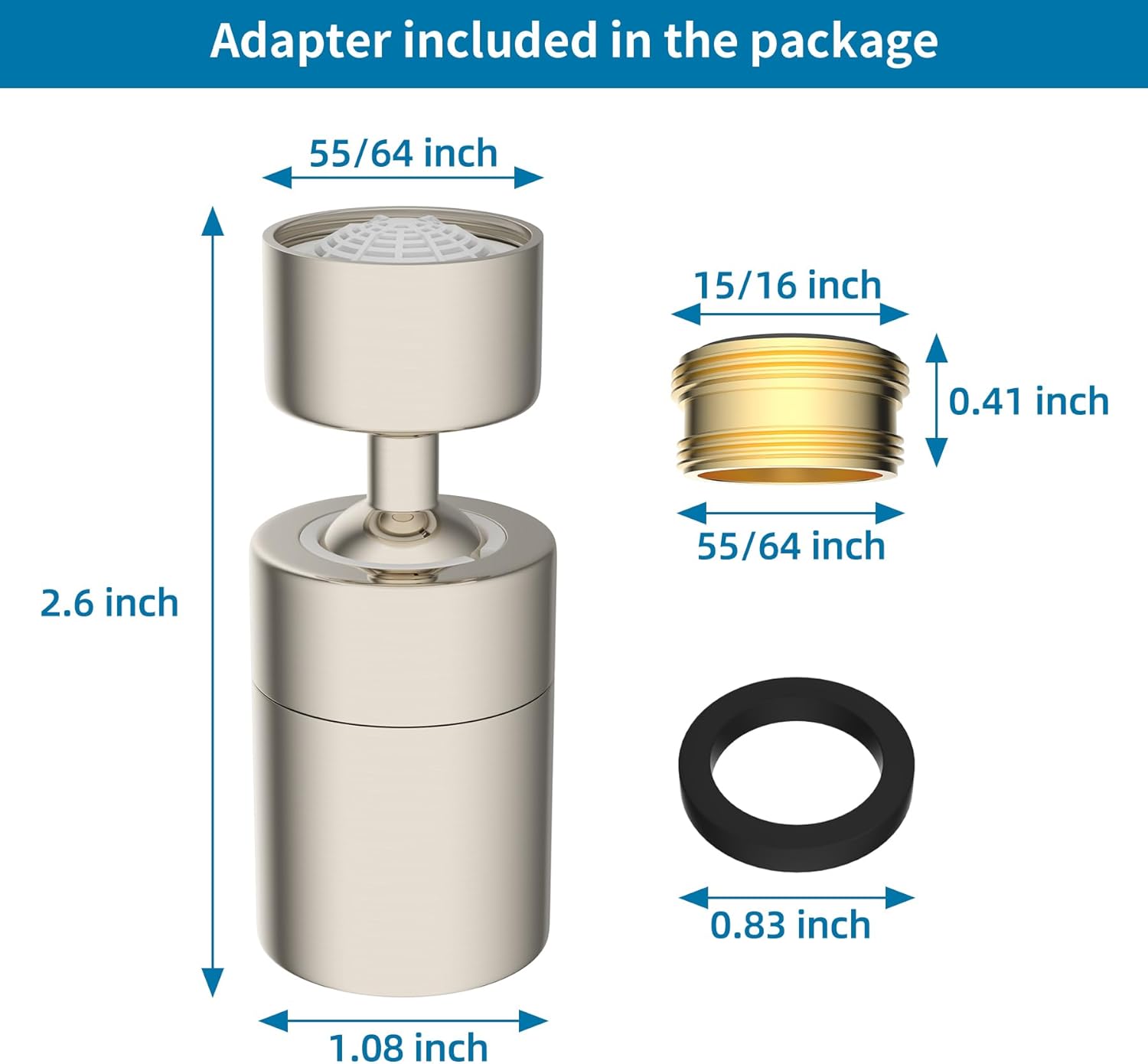 NSF/ANSI/CAN 61 Certified Faucet Aerator, Kitchen Sink Faucet Aerator, 2 Water Flow CUPC Certification 360-degree Swivel Faucet Extender, 55/64 Inch Female Thread, Water Saving-Brushed Nickel - Image 6