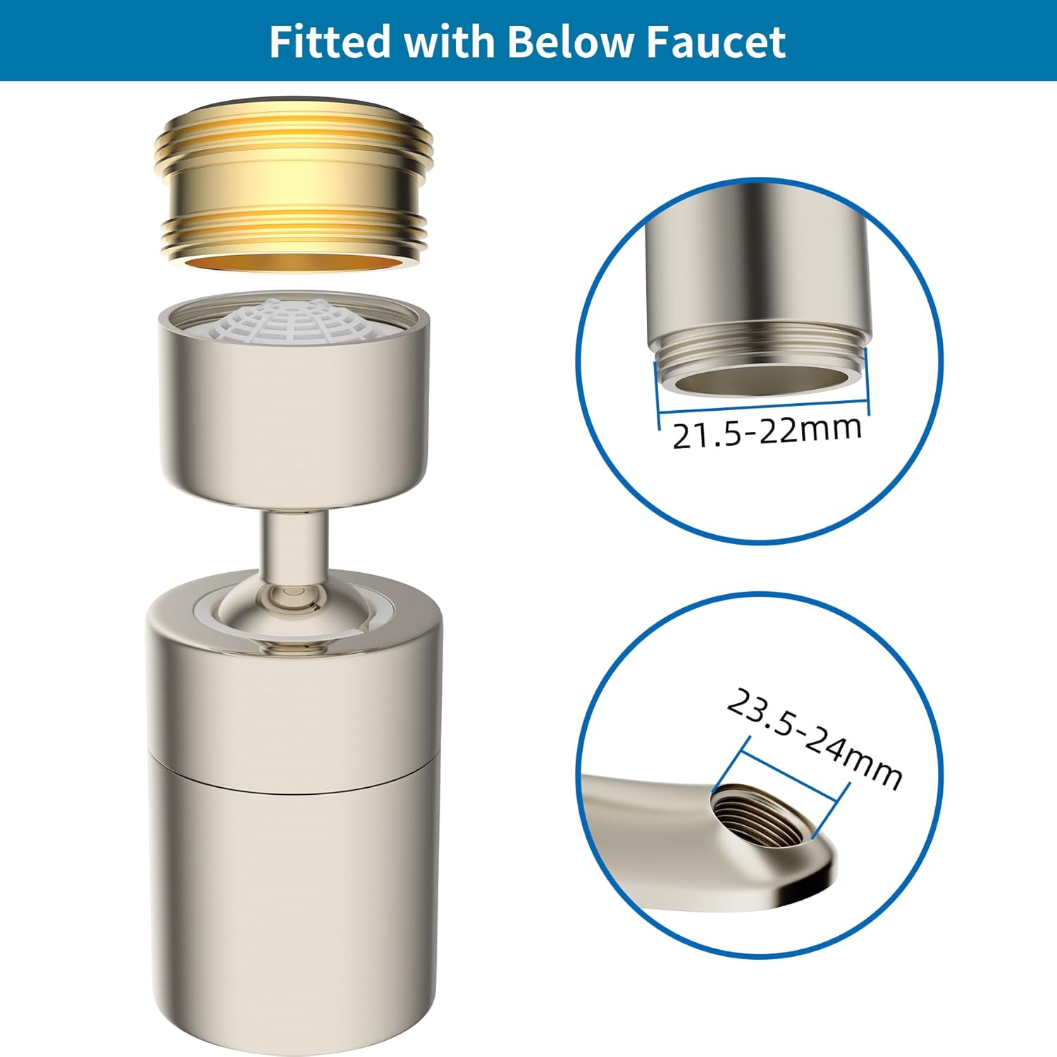 NSF/ANSI/CAN 61 Certified Faucet Aerator, Kitchen Sink Faucet Aerator, 2 Water Flow CUPC Certification 360-degree Swivel Faucet Extender, 55/64 Inch Female Thread, Water Saving-Brushed Nickel - Image 7