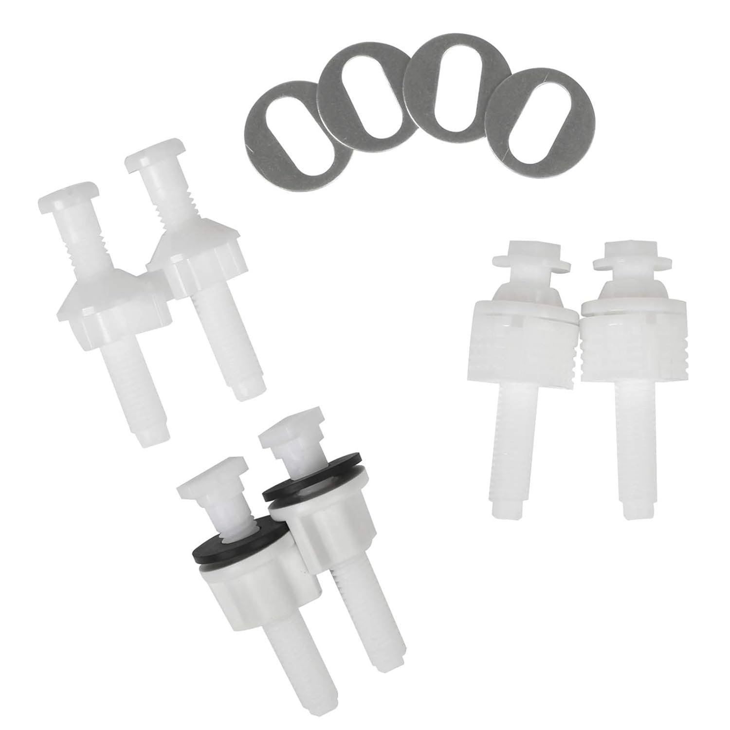 Universal Toilet Seat Hinge Bolt Screw for Top Mount Toilet Seat Hinges, Downlock Nuts can Slip Over Bolts Threads for Rapid Installation Without Screwing in-White Plastic Replacement Parts - Image 1