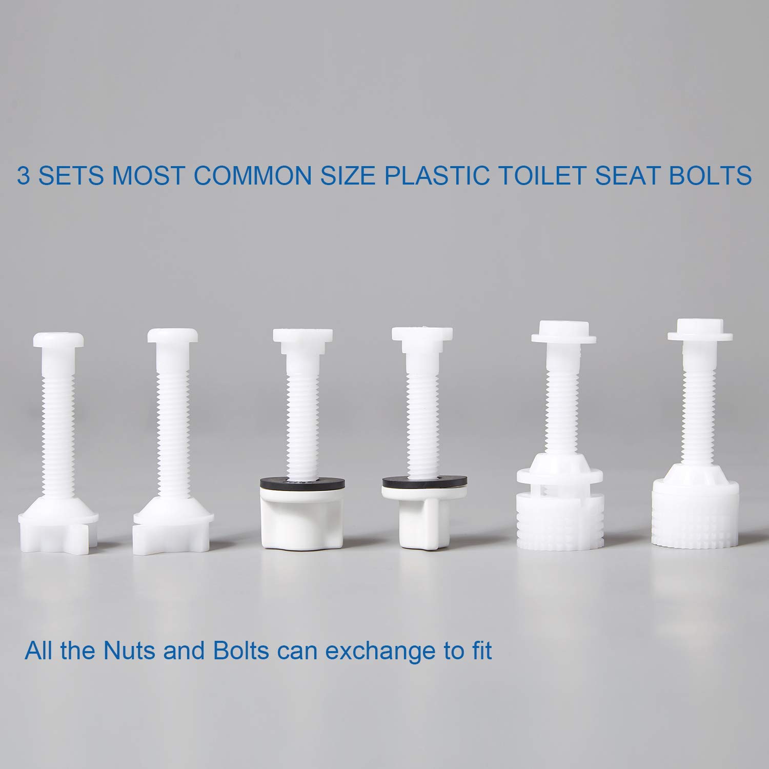Universal Toilet Seat Hinge Bolt Screw for Top Mount Toilet Seat Hinges, Downlock Nuts can Slip Over Bolts Threads for Rapid Installation Without Screwing in-White Plastic Replacement Parts - Image 2