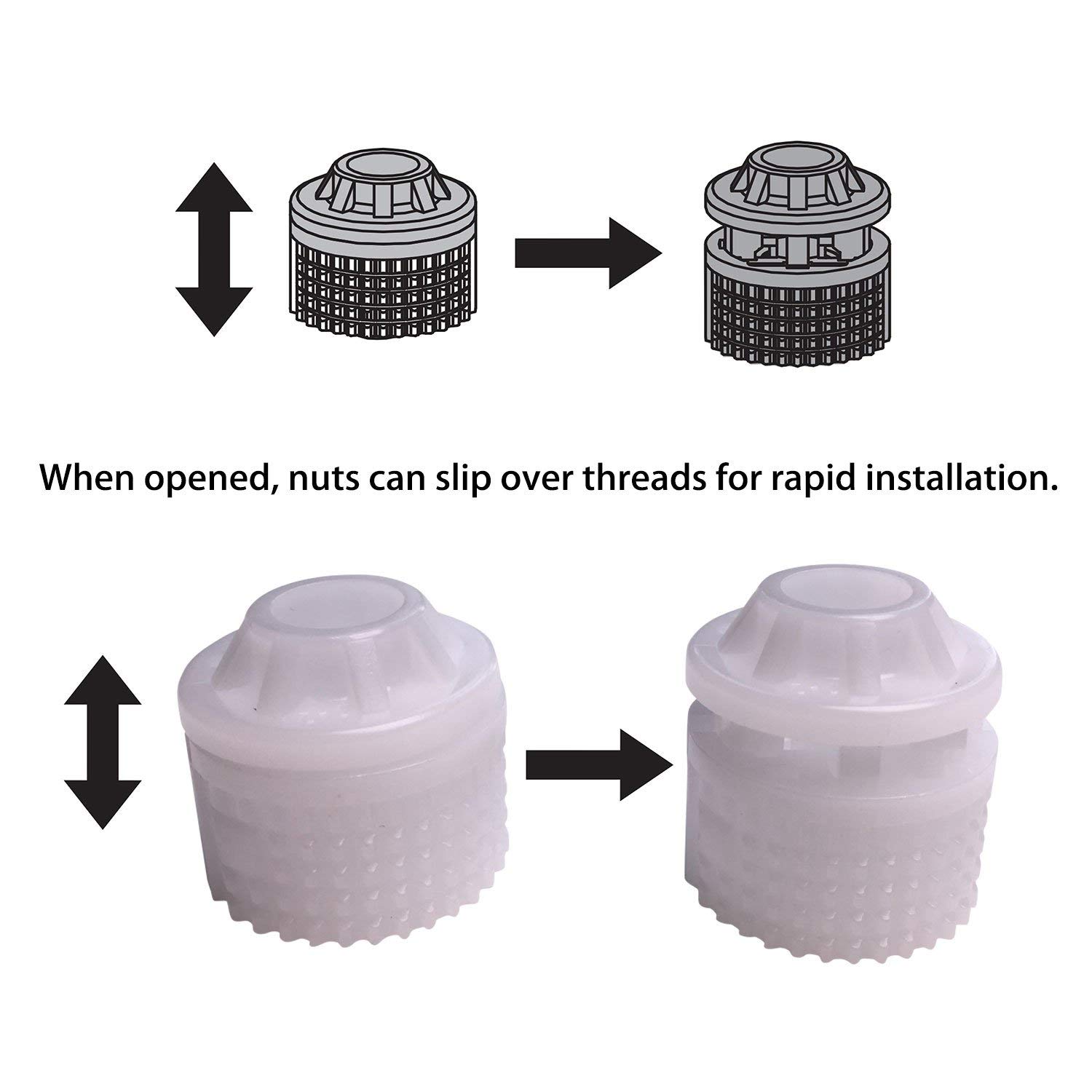 Universal Toilet Seat Hinge Bolt Screw for Top Mount Toilet Seat Hinges, Downlock Nuts can Slip Over Bolts Threads for Rapid Installation Without Screwing in-White Plastic Replacement Parts - Image 3