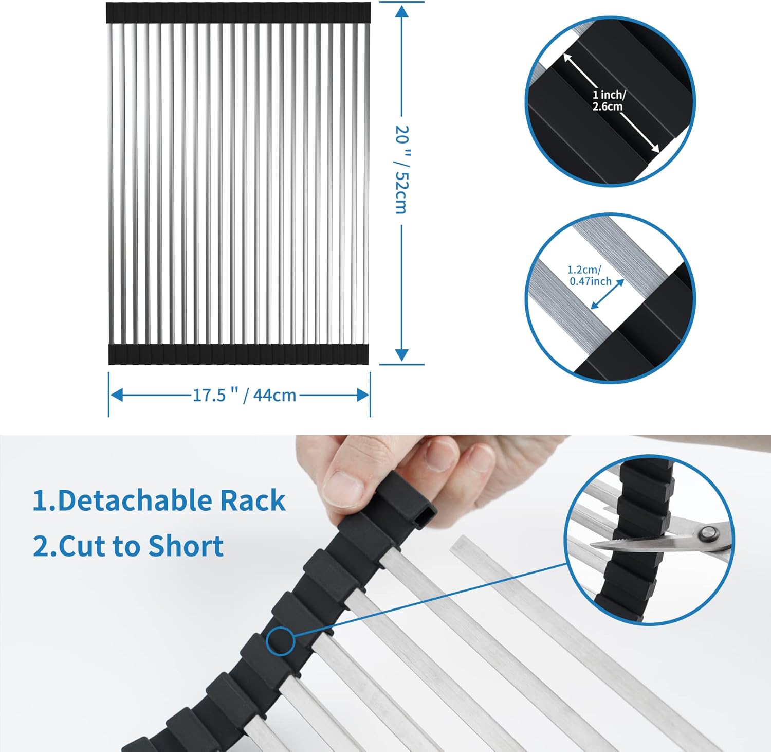 Roll Up Dish Drying Rack, Extra Large Dish Rack Over The Sink, Multipurpose Stainless Steel Rollup Sink Matt for Dishes, Portable Kitchen Accessories Dish Drainer, Foldable (20.5''x17.5'') - Image 3