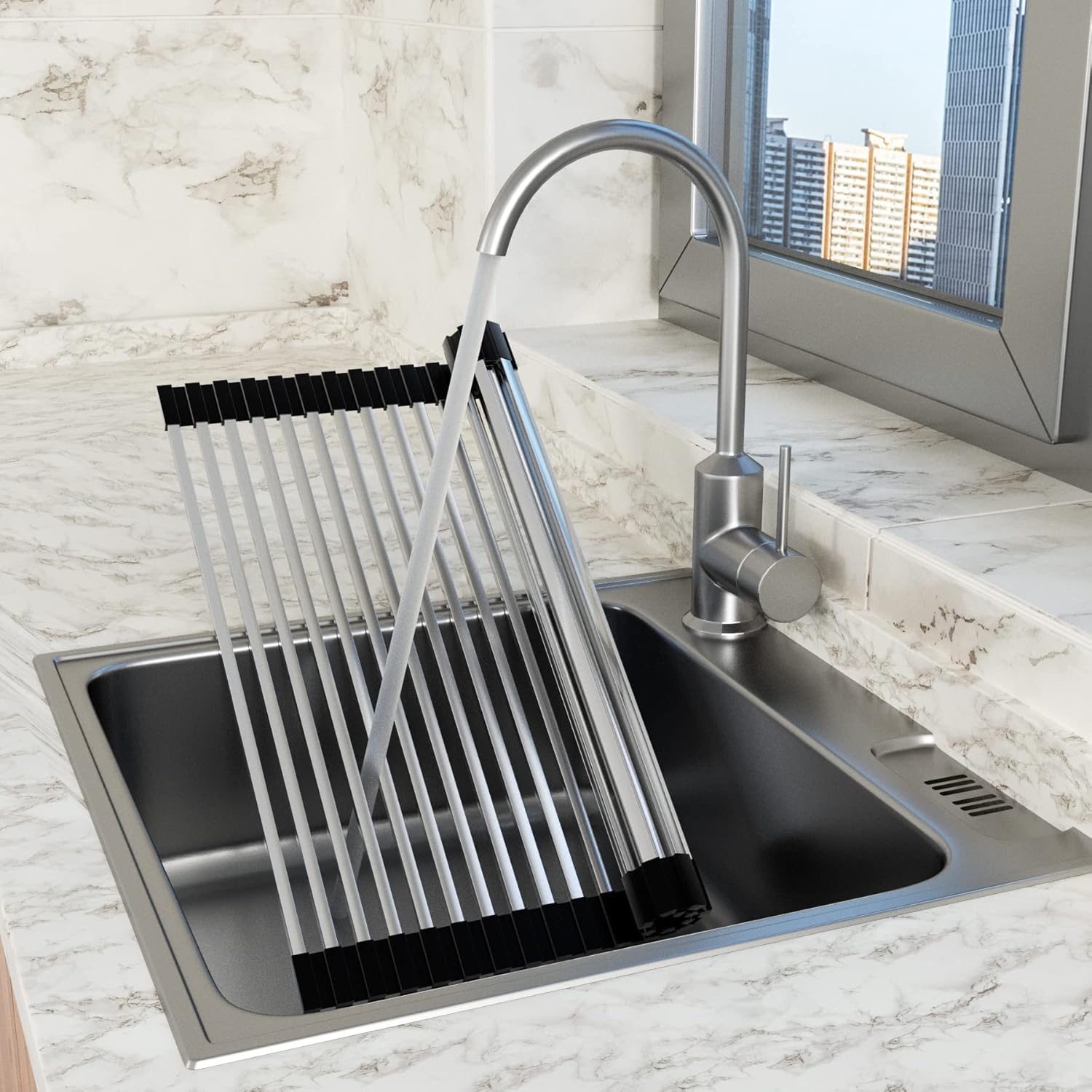 Roll Up Dish Drying Rack, Extra Large Dish Rack Over The Sink, Multipurpose Stainless Steel Rollup Sink Matt for Dishes, Portable Kitchen Accessories Dish Drainer, Foldable (20.5''x17.5'') - Image 6