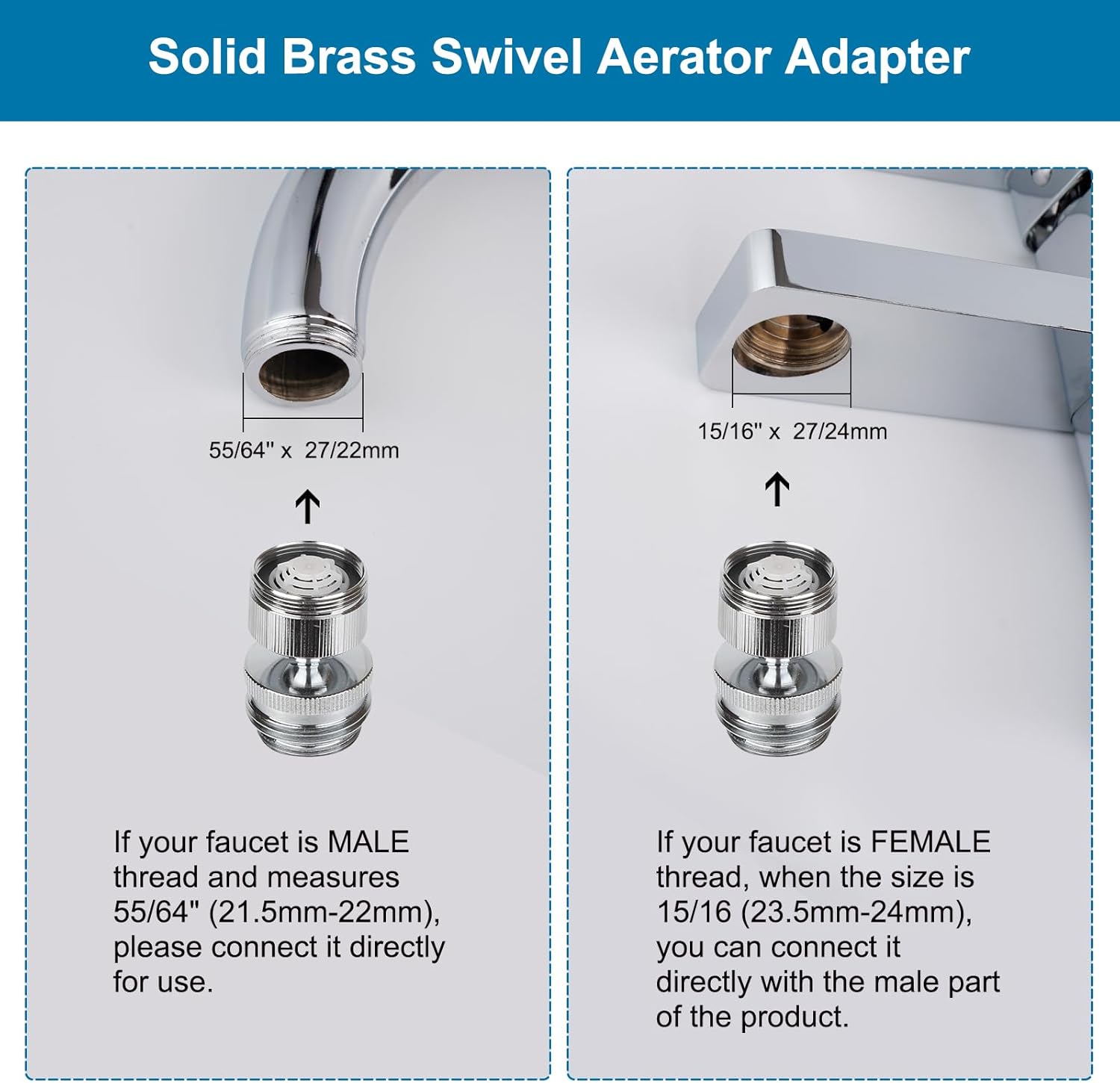 Faucet Adapter Kit, Swivel Aerator Adapter to Connect Garden Hose - Multi-Thread Kitchen Sink Faucet to Garden Hose Adapter 3/4 Inch - Chrome Finished - Image 3