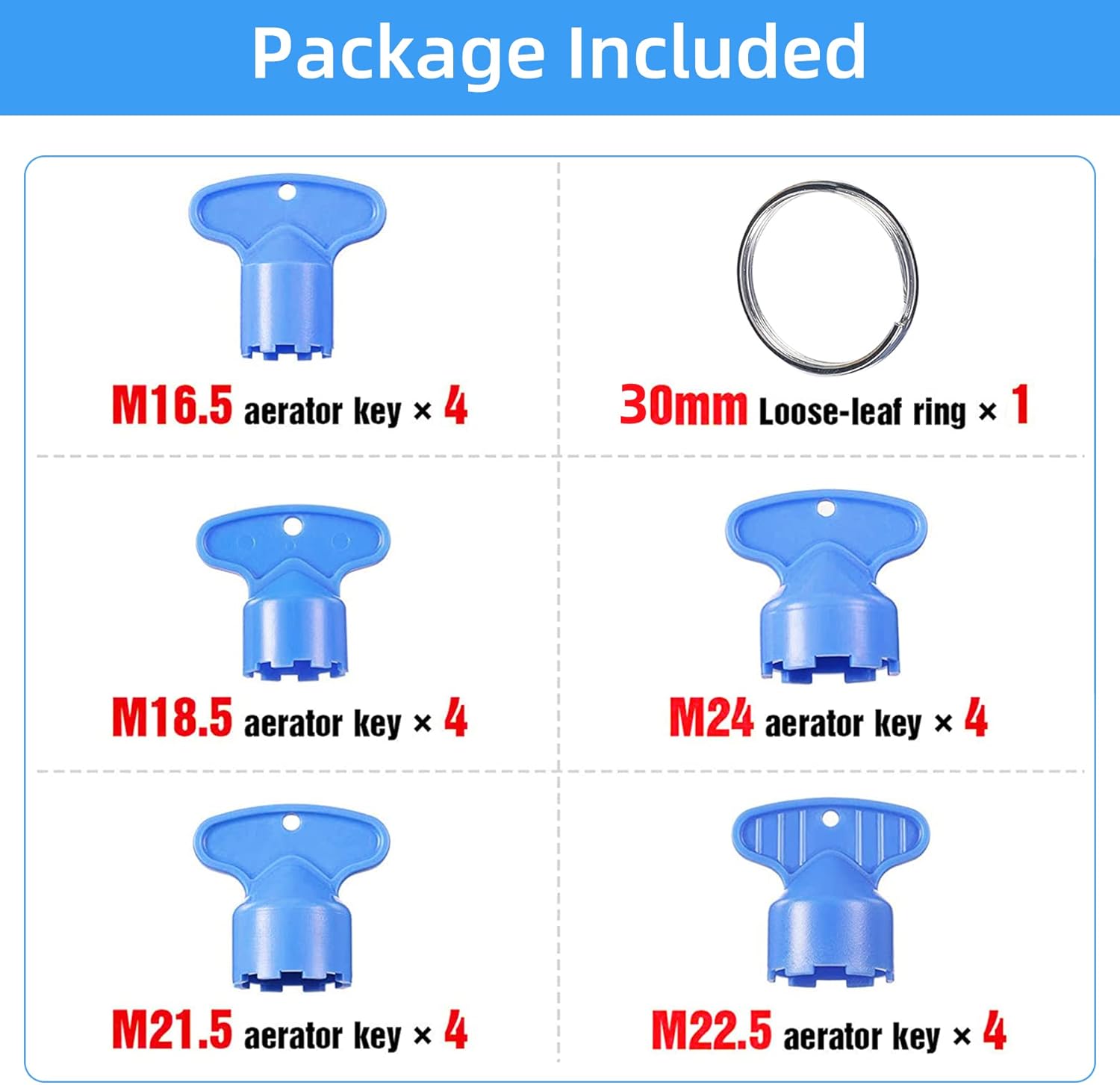 20 Pieces Faucet Aerator Key, Aerator Wrench Faucet Aerator Key with a Ring for Easy Storage Removal Wrench Tool for M16.5 M18.5 M21.5 M22.5 M24 Aerators, 5 Set (Pack of 4) - Image 3
