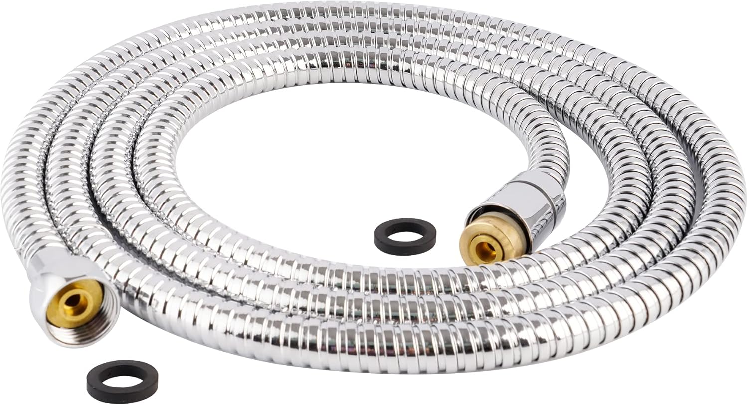 All Metal Shower Hose 90 inch (7.5 ft) Bathroom Handheld Shower Head Hose 2.3 Meters Extension Replacement Part with Brass Fittings Made of Stainless Steel -Polished Chrome Finish - Image 1