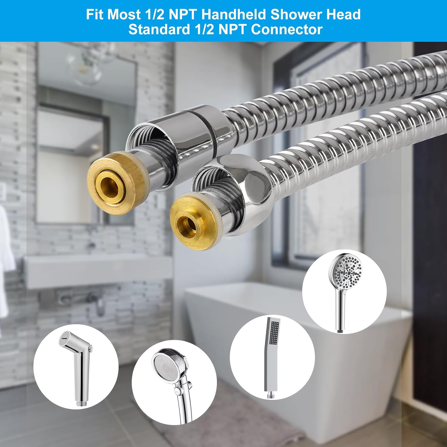 All Metal Shower Hose 90 inch (7.5 ft) Bathroom Handheld Shower Head Hose 2.3 Meters Extension Replacement Part with Brass Fittings Made of Stainless Steel -Polished Chrome Finish - Image 4