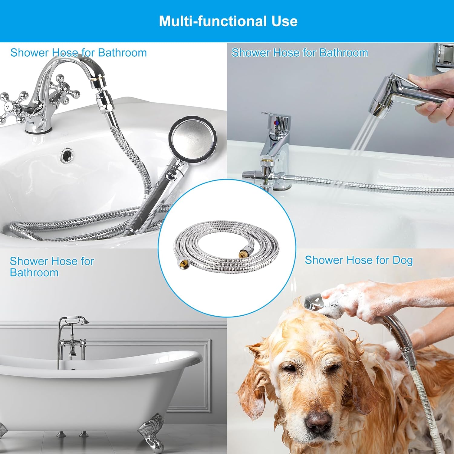 All Metal Shower Hose 90 inch (7.5 ft) Bathroom Handheld Shower Head Hose 2.3 Meters Extension Replacement Part with Brass Fittings Made of Stainless Steel -Polished Chrome Finish - Image 5