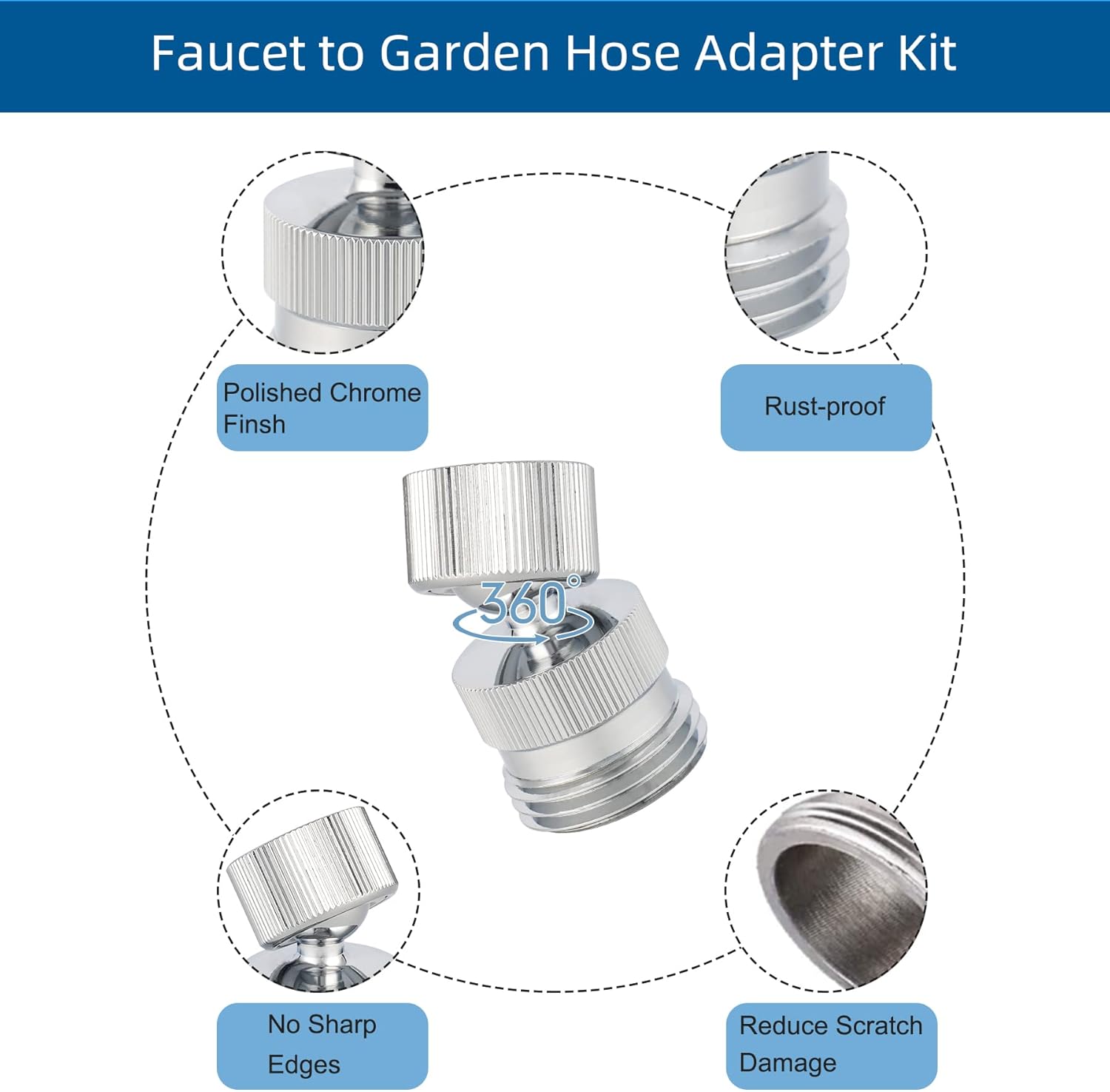 Garden Hose Adapter Kit - Sink Swivel Faucet Aerator to Connect Hose, Multi-Thread With Cache Aerator Key for Male and Female Connections, Chrome Finish - Image 4