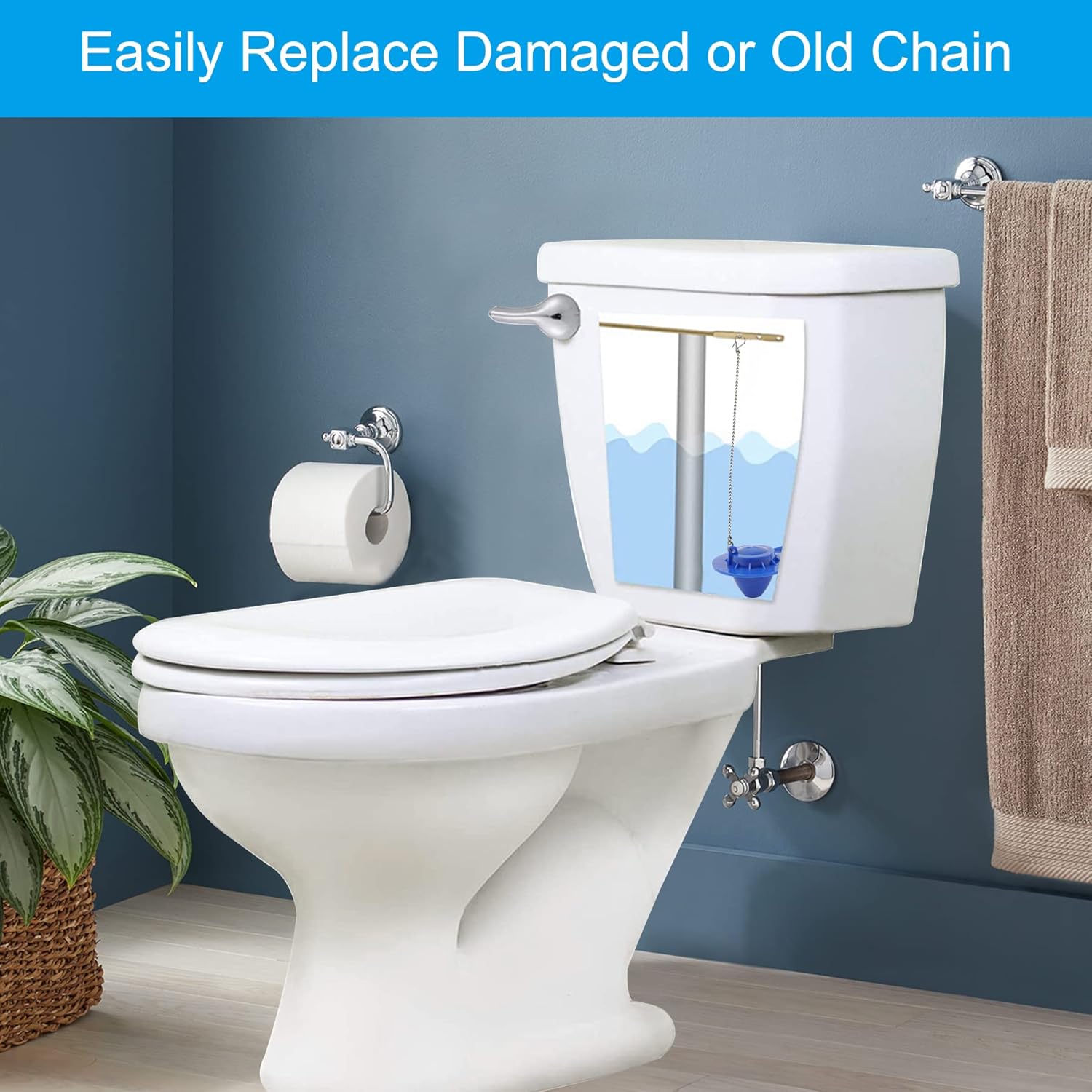 3 Pack Universal Toilet Flapper Chain Replacement Kit,Stainless steel,Including 12-Inch Chain,Hook,Ring - Image 7