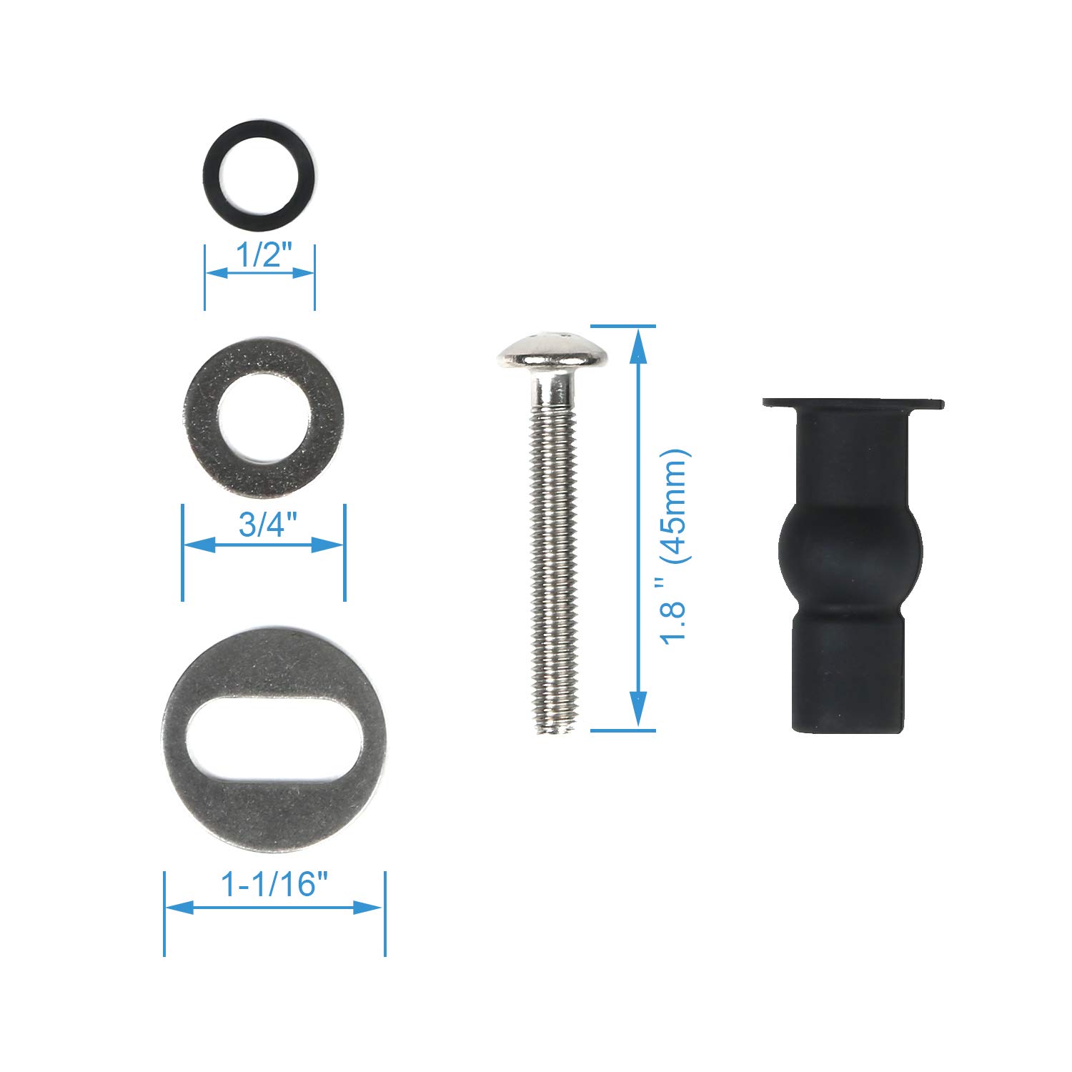 6 Pack Universal Toilet Seat Hinges Screw, Toilet Seat Hinges Blind Hole fixings Expanding Rubber Top Fix Nuts Screws for Top Mounting Toilet Seat Hinges-3 Pairs (with One Expandable Ball) - Image 5