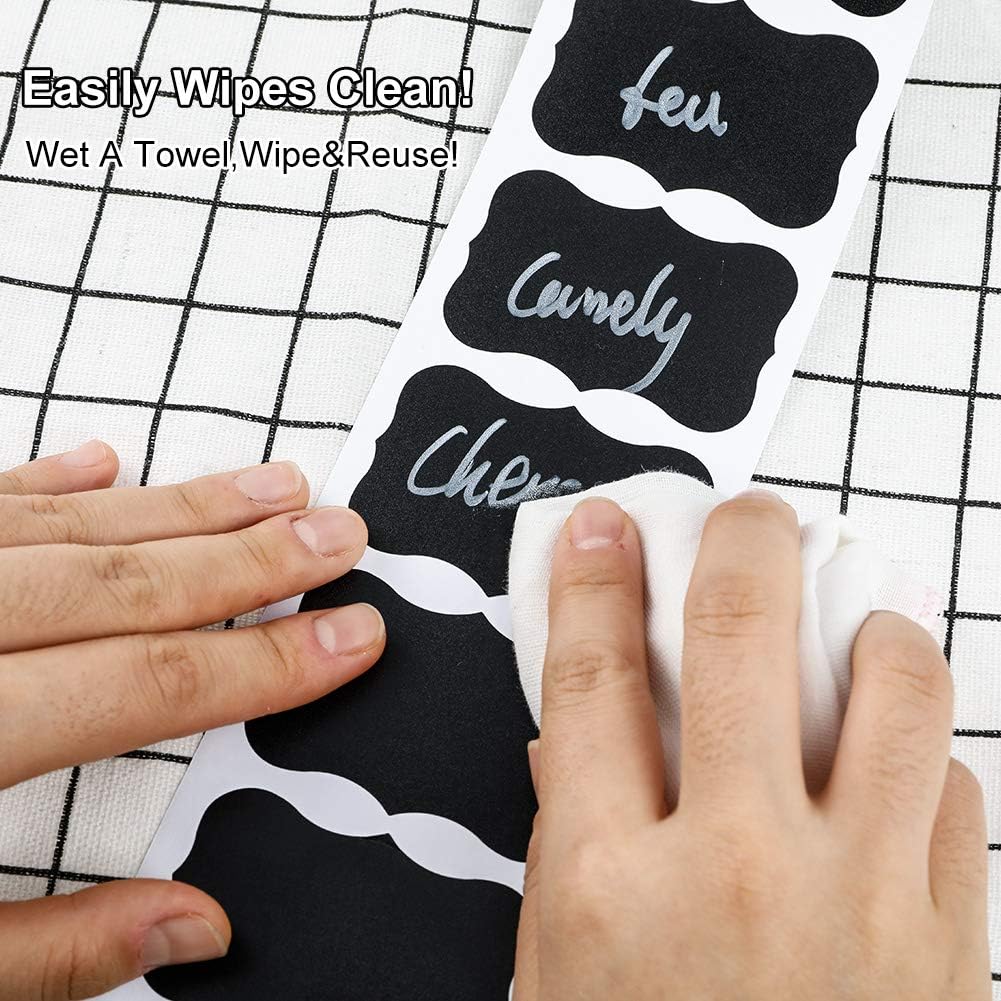 Cerolopy 150Pcs Waterproof Chalkboard Labels, Reusable Blackboard Stickers for Kitchen Organize with 1 White Chalk Pen,Removable Label Sticker on a Roll for Jars, Scrapbooking(Lace Shape) - Image 2