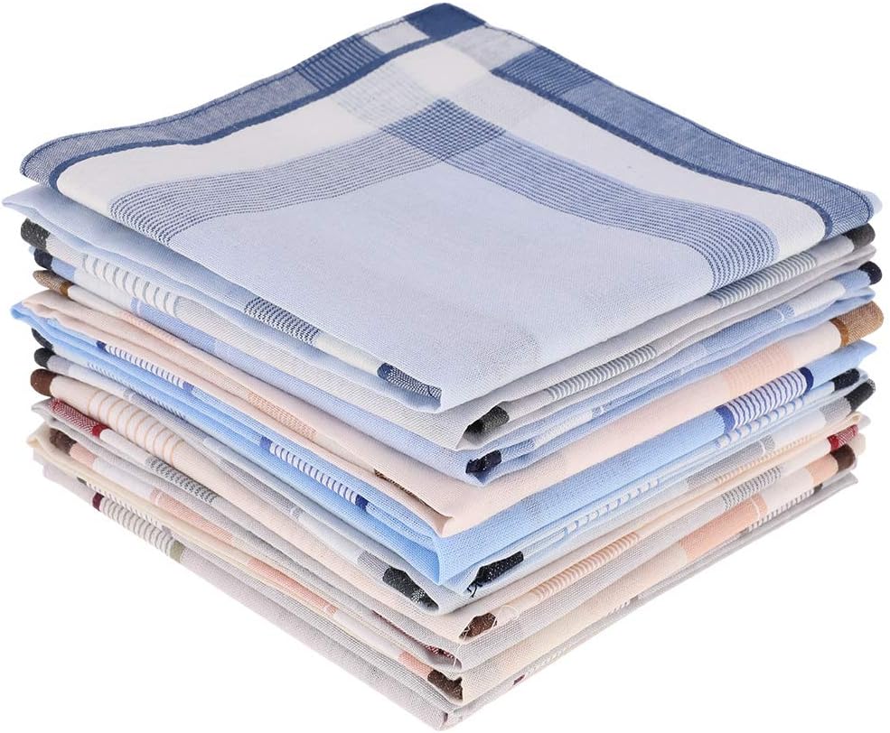 12 Pcs 100% Cotton Men’s Plaid Handkerchief, Soft Hanky with Classic Stripe, Ideal Gift Set for Men. (4 Styles) (Plaid) - Image 1