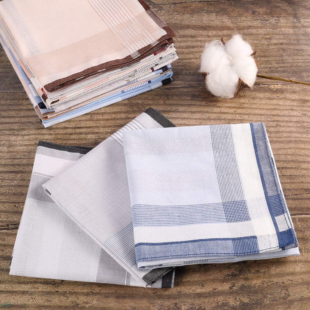 12 Pcs 100% Cotton Men’s Plaid Handkerchief, Soft Hanky with Classic Stripe, Ideal Gift Set for Men. (4 Styles) (Plaid) - Image 8