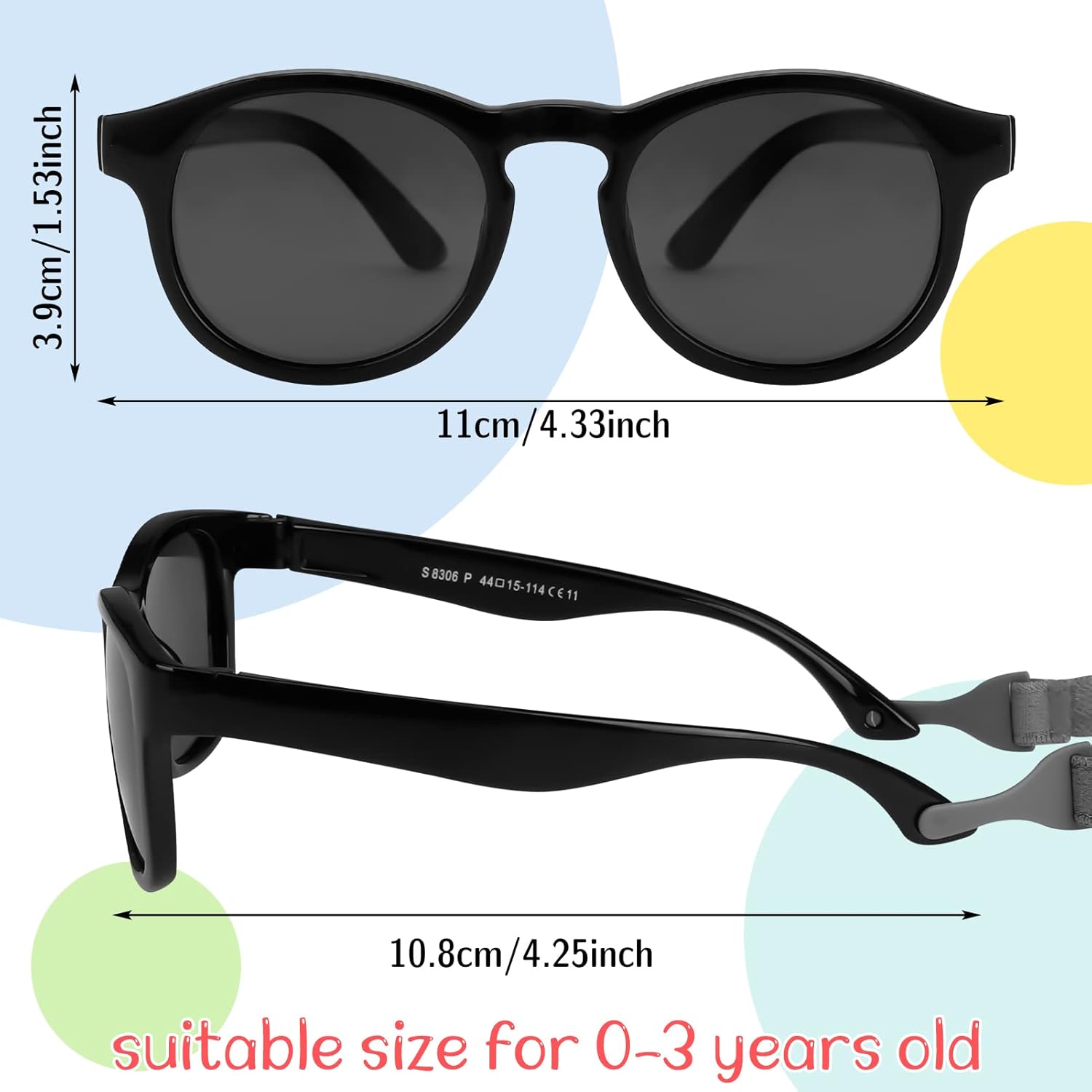 2 PCS Baby Toddler Sunglasses with Strap Kids Polarized Sun Glasses UV-400 Flexible Frame Unbreakable Sunglasses for Boys and Girls Age 0-3 - Image 2