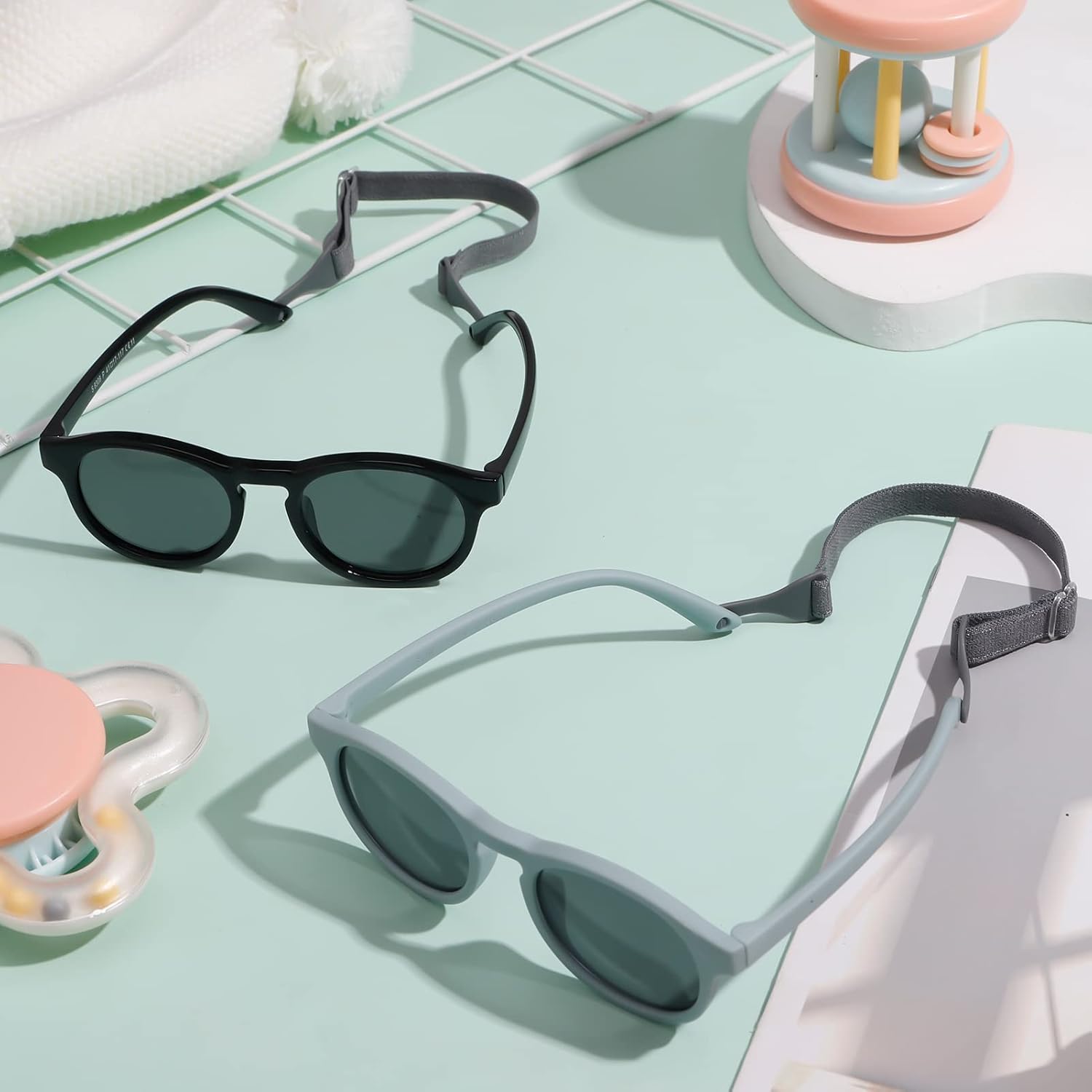 2 PCS Baby Toddler Sunglasses with Strap Kids Polarized Sun Glasses UV-400 Flexible Frame Unbreakable Sunglasses for Boys and Girls Age 0-3 - Image 6