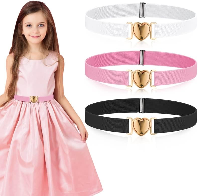 3 Pack Elastic Belts for Toddler Kids Adjustable Boys Girls Teens Stretch Belts with Heart Buckle - Image 1