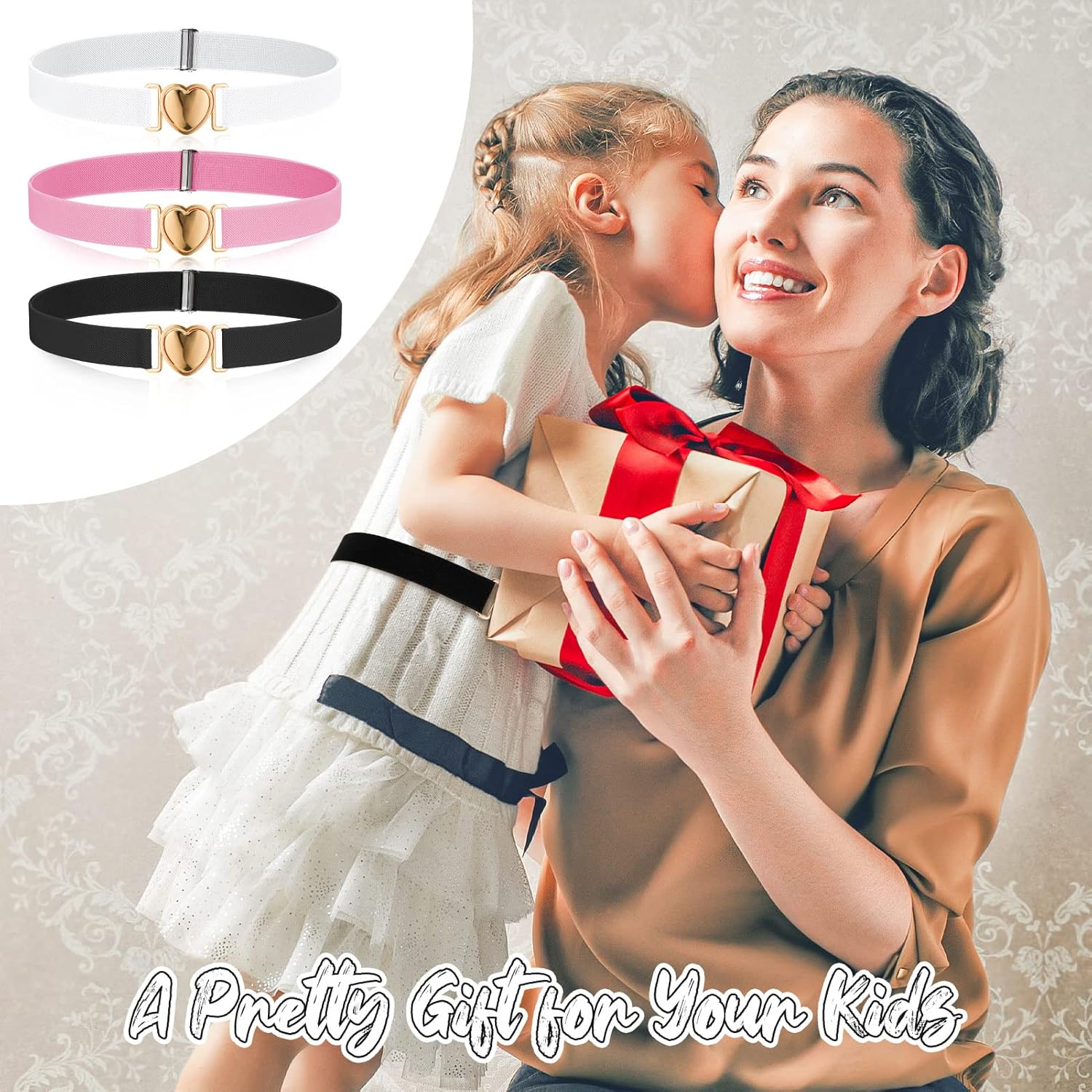 3 Pack Elastic Belts for Toddler Kids Adjustable Boys Girls Teens Stretch Belts with Heart Buckle - Image 5