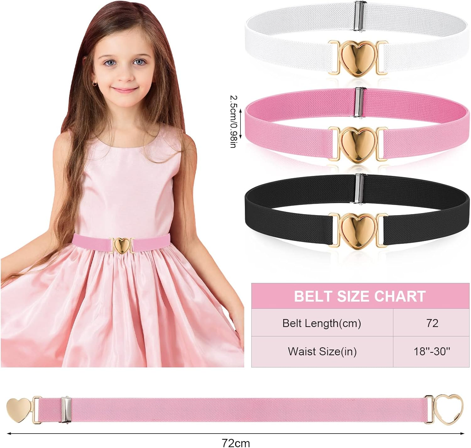 3 Pack Elastic Belts for Toddler Kids Adjustable Boys Girls Teens Stretch Belts with Heart Buckle - Image 6