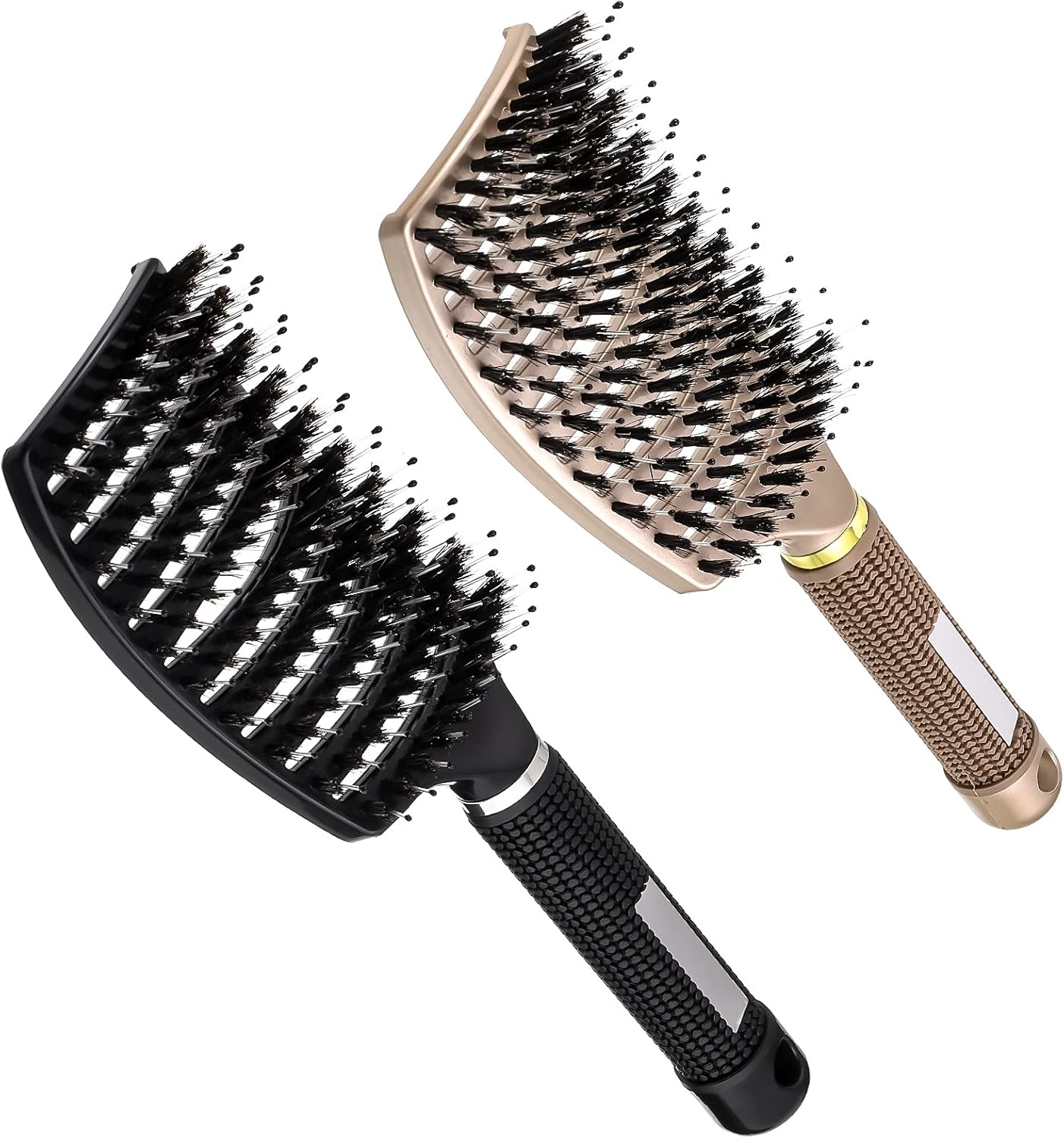 2 Pack Boar Bristle Hair Brush, Curved and Vented Detangling Hair Brush for Women Long, Thick, Thin, Curly & Tangled Hair Vent Brush Paddle Brush - Image 1