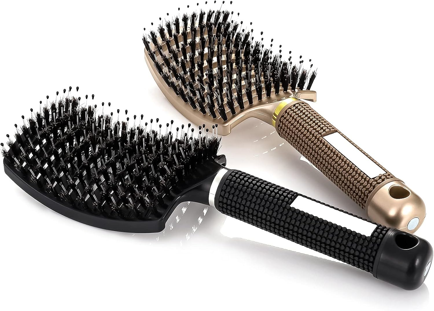 2 Pack Boar Bristle Hair Brush, Curved and Vented Detangling Hair Brush for Women Long, Thick, Thin, Curly & Tangled Hair Vent Brush Paddle Brush - Image 2