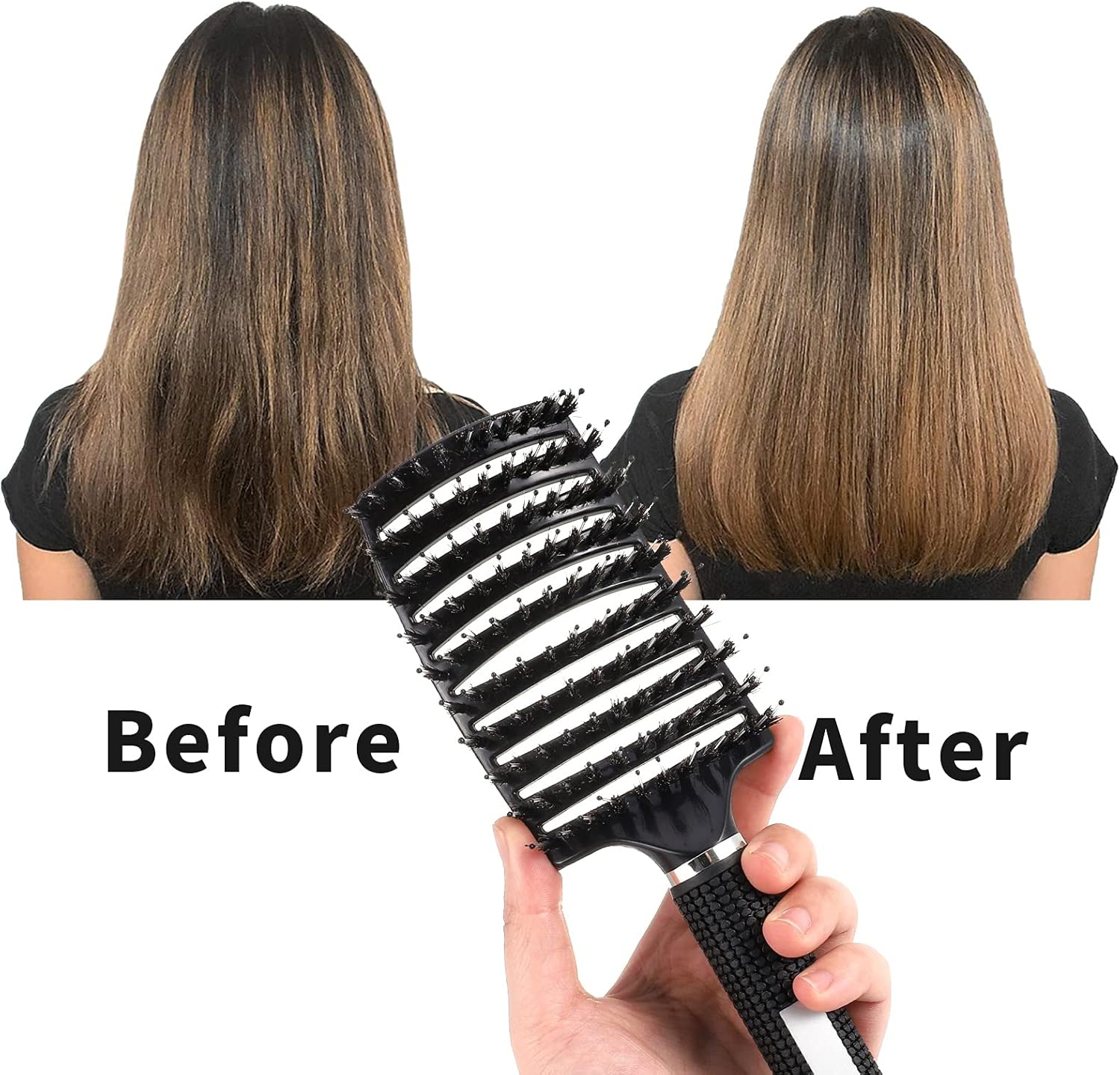2 Pack Boar Bristle Hair Brush, Curved and Vented Detangling Hair Brush for Women Long, Thick, Thin, Curly & Tangled Hair Vent Brush Paddle Brush - Image 5