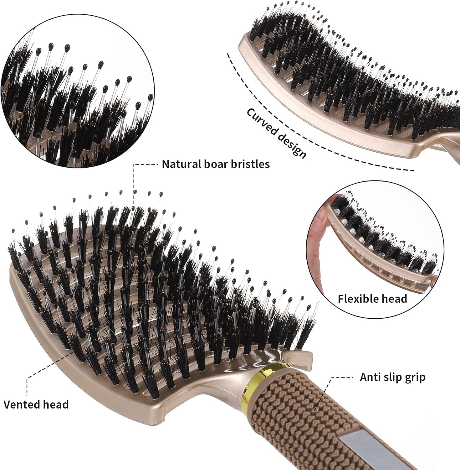 2 Pack Boar Bristle Hair Brush, Curved and Vented Detangling Hair Brush for Women Long, Thick, Thin, Curly & Tangled Hair Vent Brush Paddle Brush - Image 7