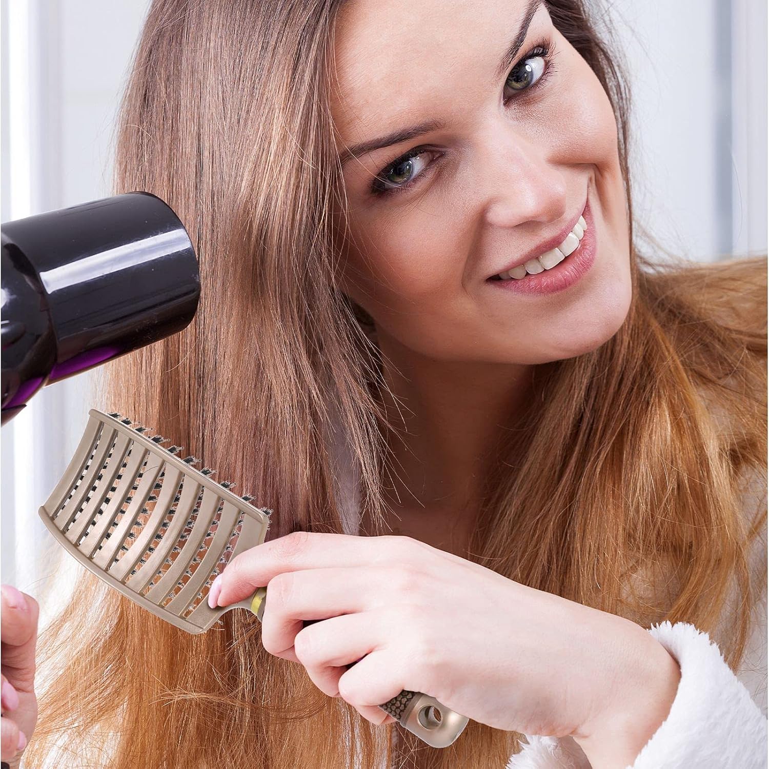 2 Pack Boar Bristle Hair Brush, Curved and Vented Detangling Hair Brush for Women Long, Thick, Thin, Curly & Tangled Hair Vent Brush Paddle Brush - Image 8