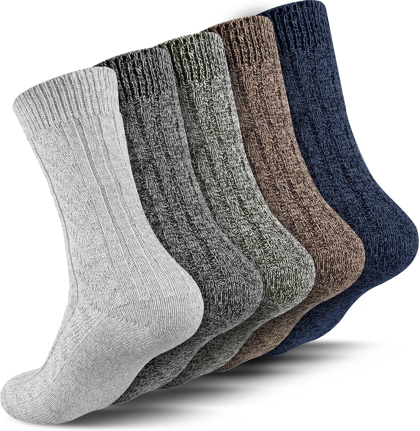 5 Pairs Men's Wool Socks, Wool Hiking Socks, Winter Thick Thermal Soft Warm Sock Cozy Boot Sock Gifts for Men - Image 1
