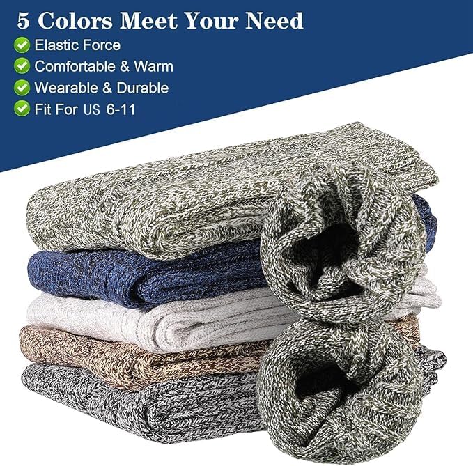 5 Pairs Men's Wool Socks, Wool Hiking Socks, Winter Thick Thermal Soft Warm Sock Cozy Boot Sock Gifts for Men - Image 4