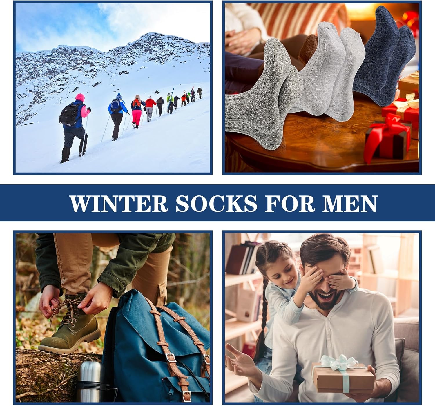 5 Pairs Men's Wool Socks, Wool Hiking Socks, Winter Thick Thermal Soft Warm Sock Cozy Boot Sock Gifts for Men - Image 6