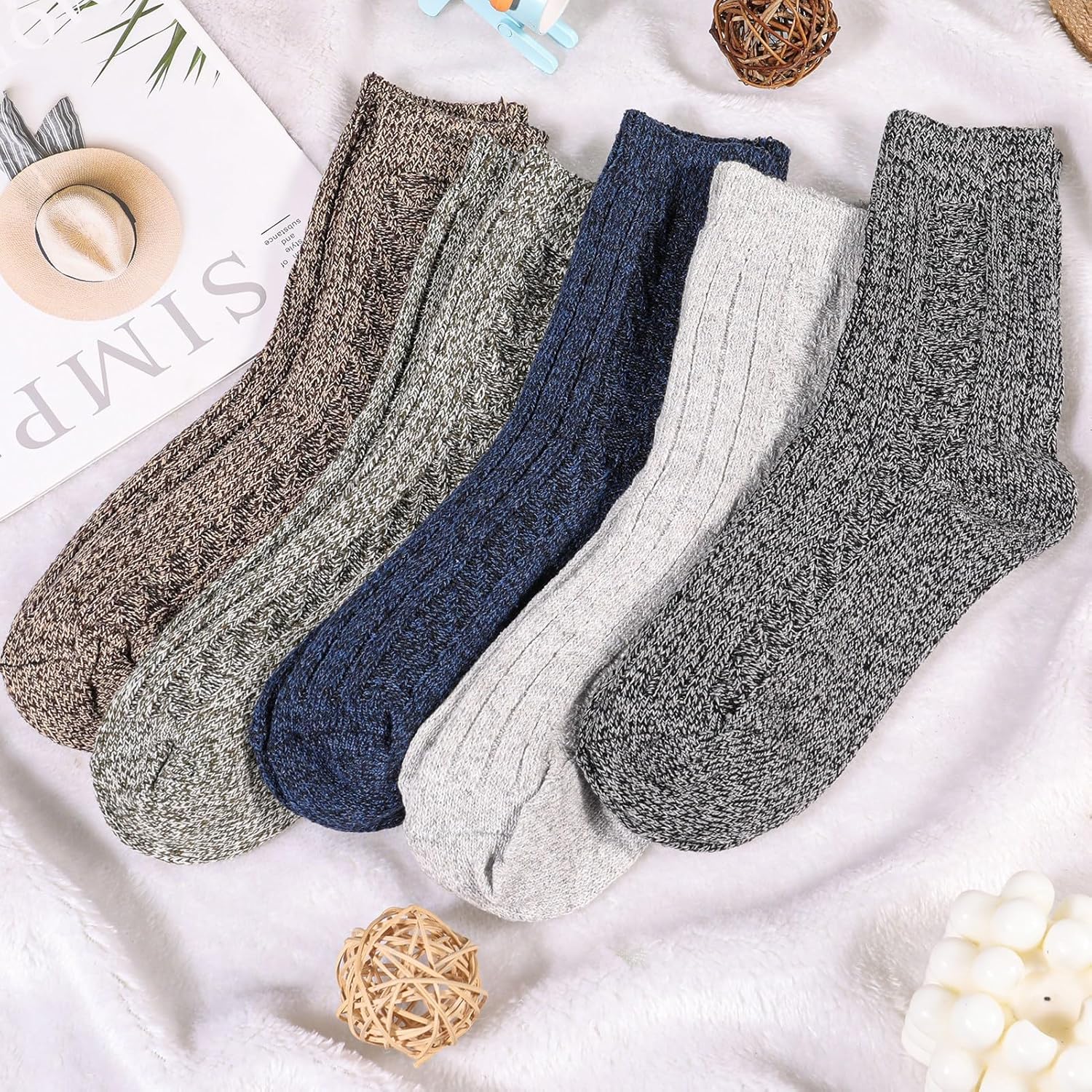 5 Pairs Men's Wool Socks, Wool Hiking Socks, Winter Thick Thermal Soft Warm Sock Cozy Boot Sock Gifts for Men - Image 7