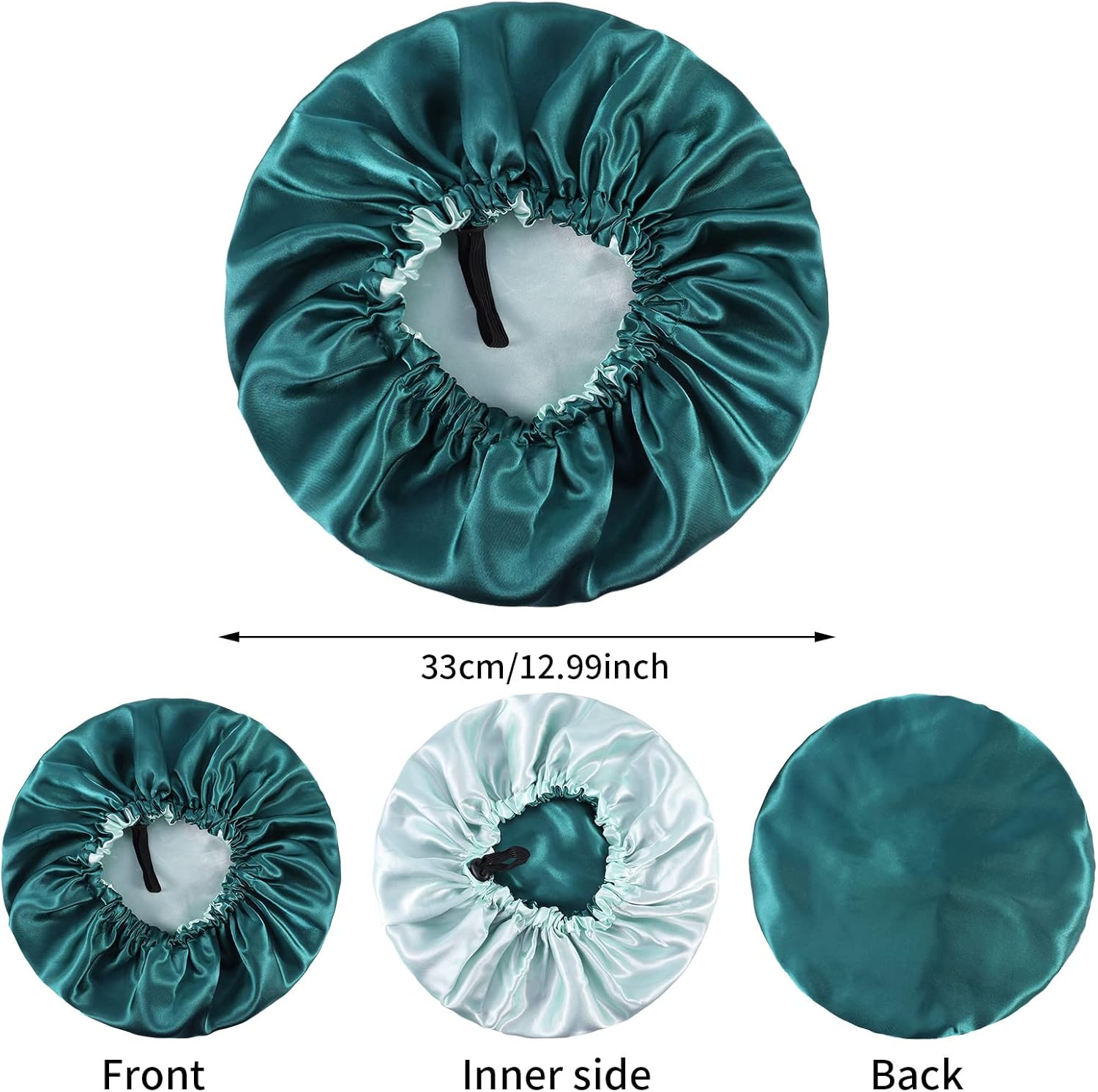 NADONEL 2 Pcs Silk Bonnet Sleep Cap, Adjustable Silk Bonnet Sleep Cap Waterproof Satin Hair Cap Night Cap Double Layer Satin Bonnet for Women Girls Black Curly Hair (Blue+Green) - Image 2
