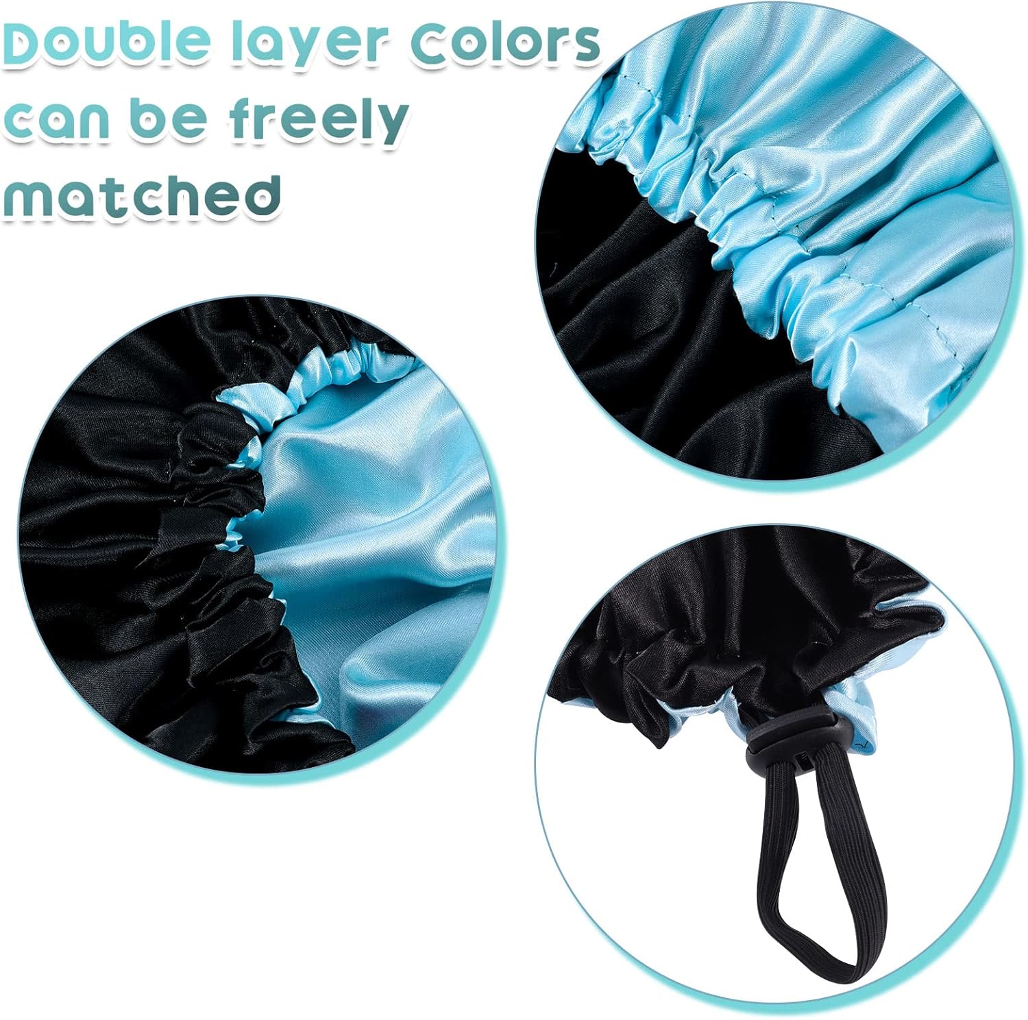 NADONEL 2 Pcs Silk Bonnet Sleep Cap, Adjustable Silk Bonnet Sleep Cap Waterproof Satin Hair Cap Night Cap Double Layer Satin Bonnet for Women Girls Black Curly Hair (Blue+Green) - Image 4