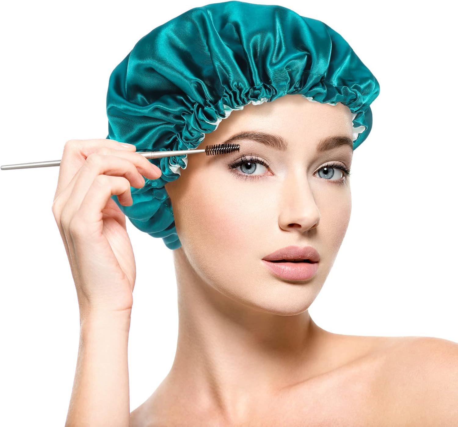 NADONEL 2 Pcs Silk Bonnet Sleep Cap, Adjustable Silk Bonnet Sleep Cap Waterproof Satin Hair Cap Night Cap Double Layer Satin Bonnet for Women Girls Black Curly Hair (Blue+Green) - Image 6