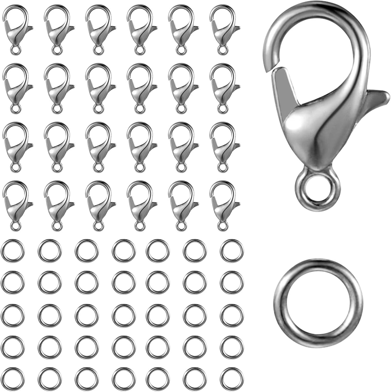 250pcs Lobster Claw Clasps With Open Jump Rings Set,jewelry Bracelet Connectors Necklace Clasp Bracelet Clasp Jump Rings For Jewelry Making (silver) - Image 1