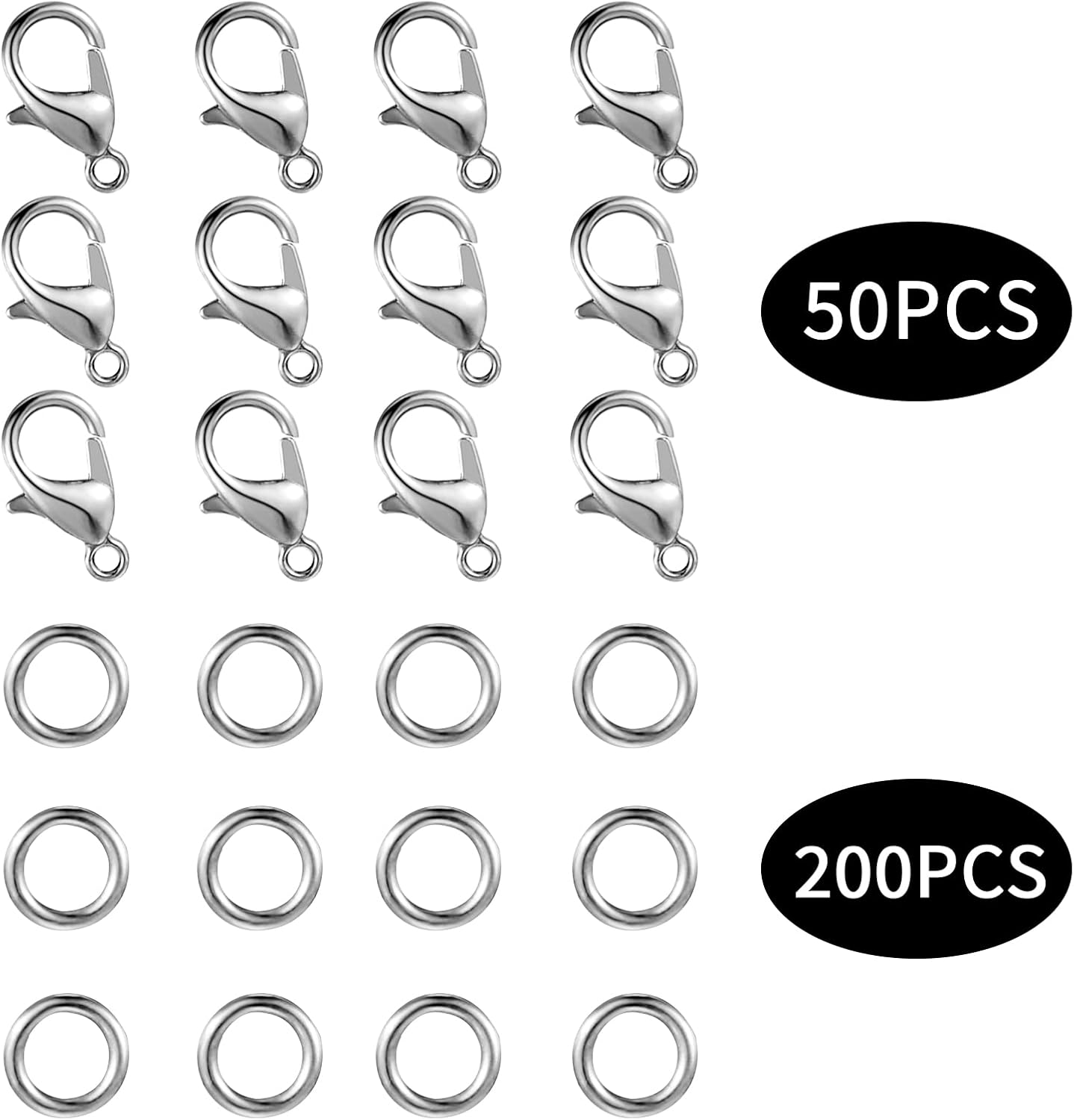 250pcs Lobster Claw Clasps With Open Jump Rings Set,jewelry Bracelet Connectors Necklace Clasp Bracelet Clasp Jump Rings For Jewelry Making (silver) - Image 2