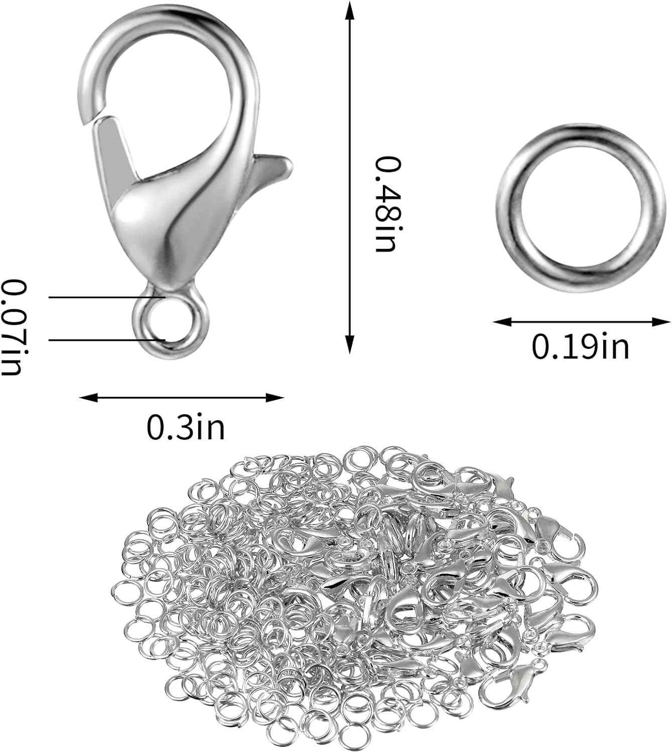 250pcs Lobster Claw Clasps With Open Jump Rings Set,jewelry Bracelet Connectors Necklace Clasp Bracelet Clasp Jump Rings For Jewelry Making (silver) - Image 3