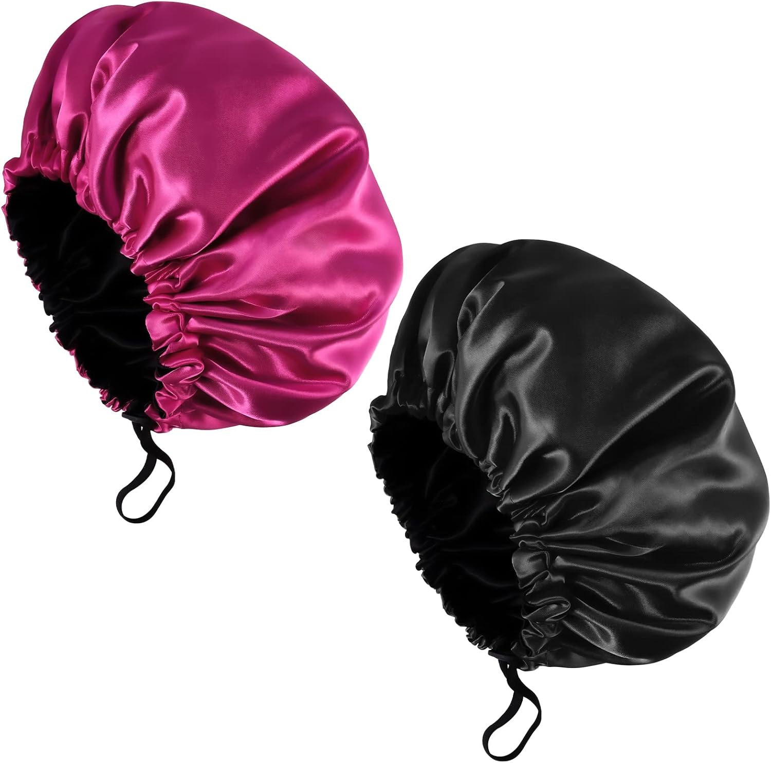 2 Pcs Silk Bonnet Sleep Cap, Adjustable Waterproof Satin Hair Night Cap, Double Layer for Women Girls With Black Curly Hair - Image 1
