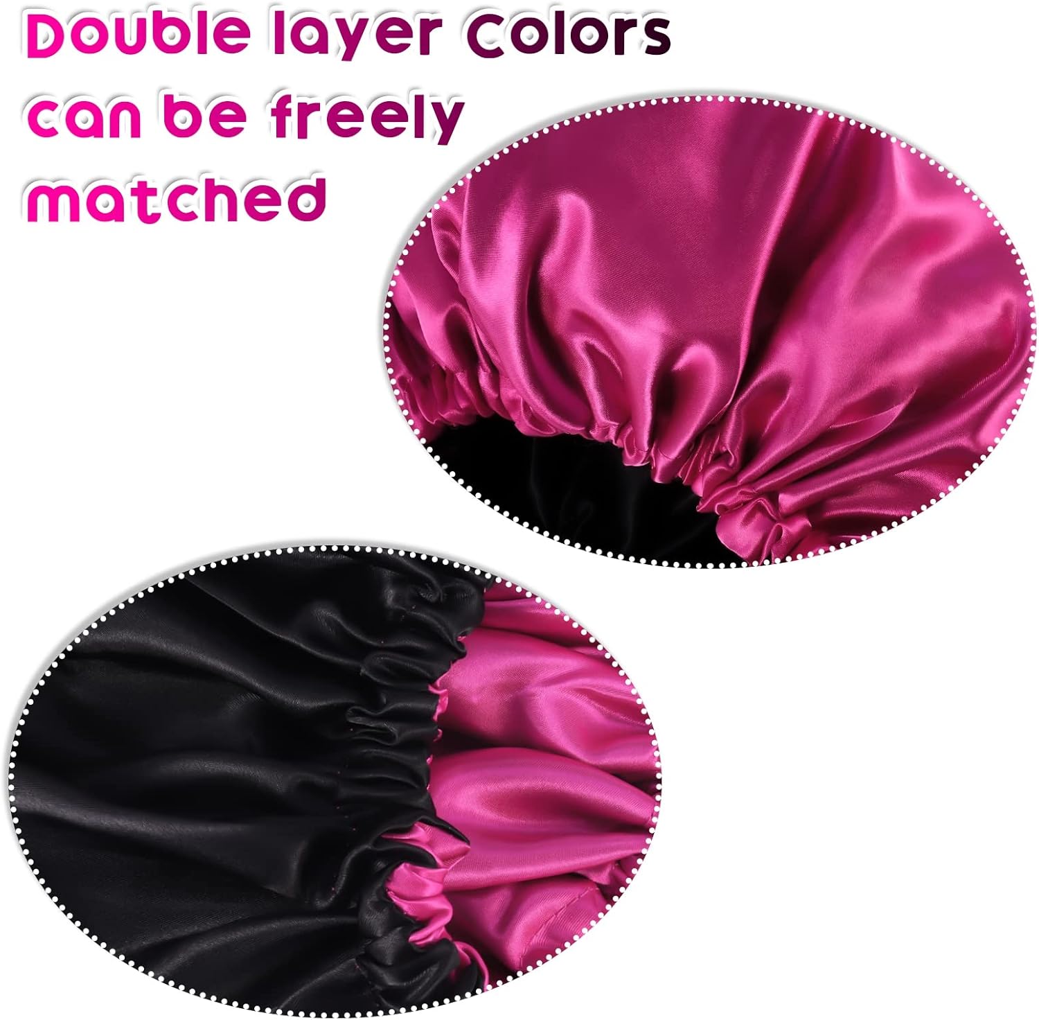 2 Pcs Silk Bonnet Sleep Cap, Adjustable Waterproof Satin Hair Night Cap, Double Layer for Women Girls With Black Curly Hair - Image 3