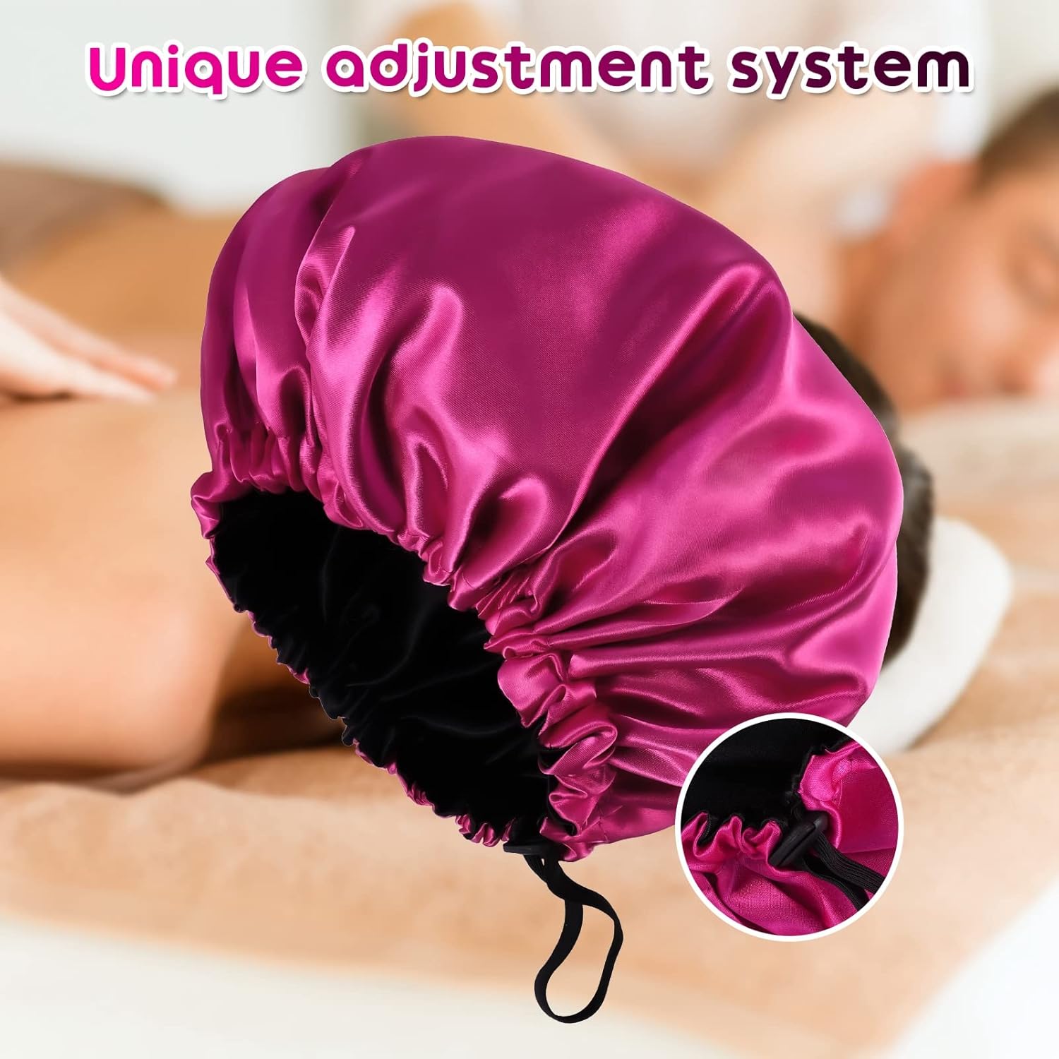 2 Pcs Silk Bonnet Sleep Cap, Adjustable Waterproof Satin Hair Night Cap, Double Layer for Women Girls With Black Curly Hair - Image 4