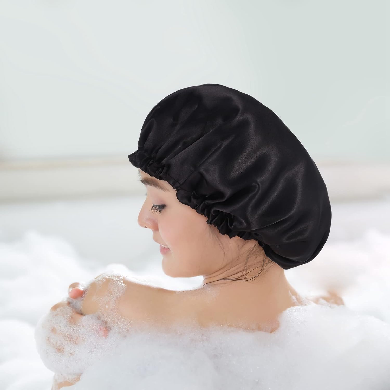 2 Pcs Silk Bonnet Sleep Cap, Adjustable Waterproof Satin Hair Night Cap, Double Layer for Women Girls With Black Curly Hair - Image 7