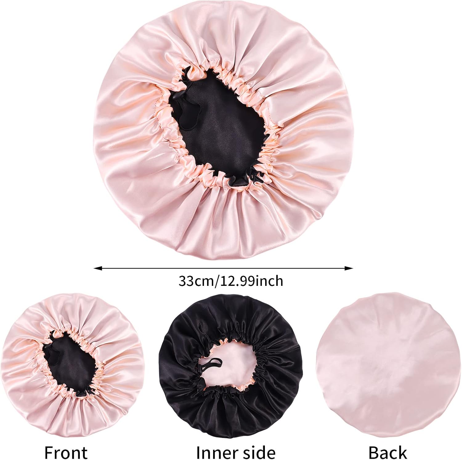 2 Pcs Silk Bonnet Sleep Cap, Adjustable Waterproof Satin Hair Night Cap, Double Layer for Women Girls Black Curly Hair - Image 2