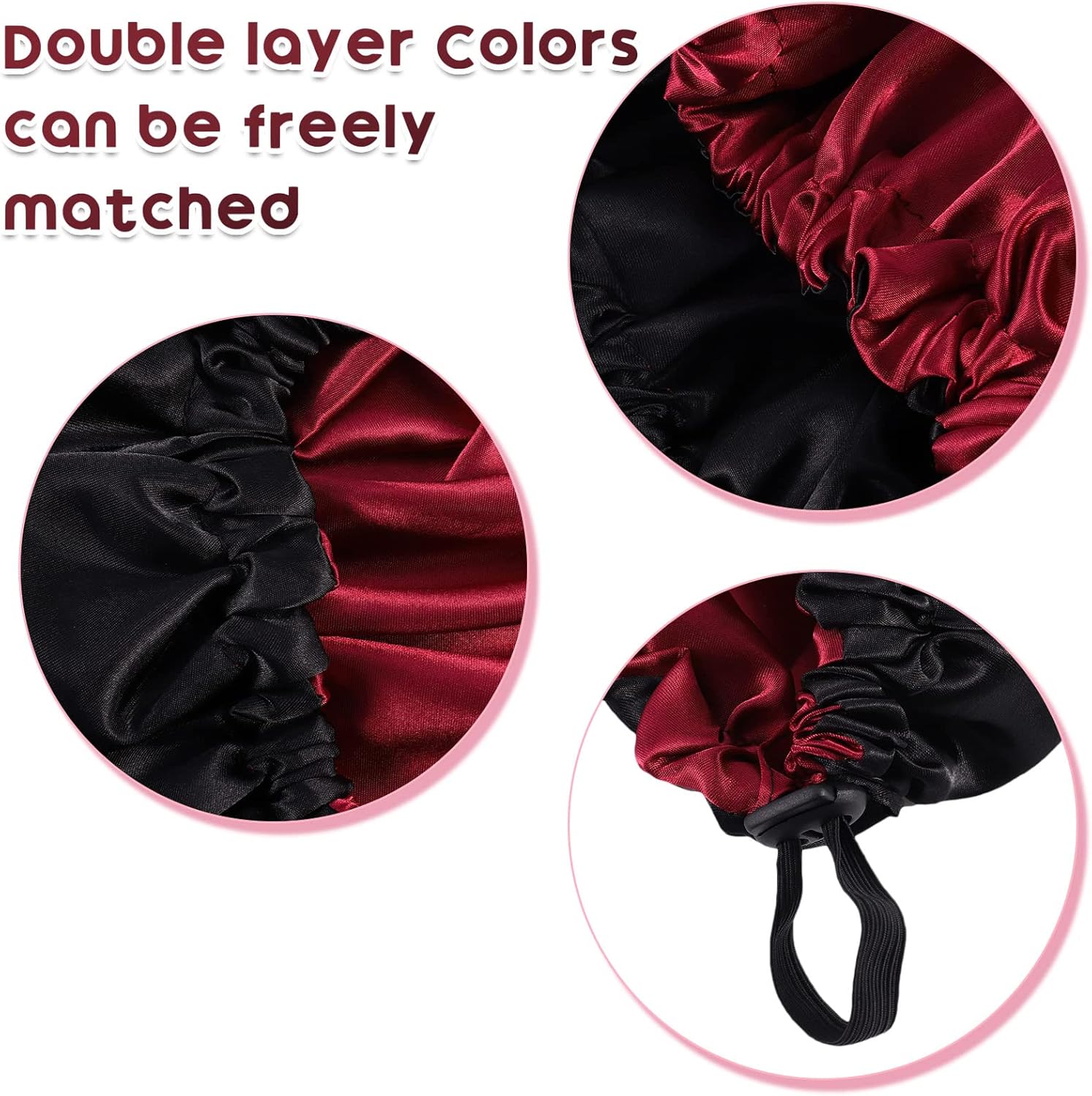 2 Pcs Silk Bonnet Sleep Cap, Adjustable Waterproof Satin Hair Night Cap, Double Layer for Women Girls Black Curly Hair - Image 3