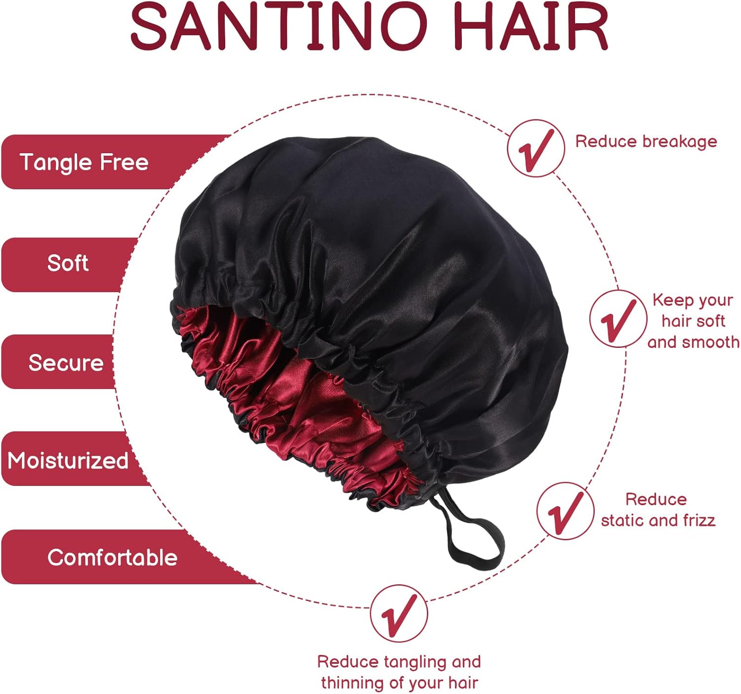 2 Pcs Silk Bonnet Sleep Cap, Adjustable Waterproof Satin Hair Night Cap, Double Layer for Women Girls Black Curly Hair - Image 4