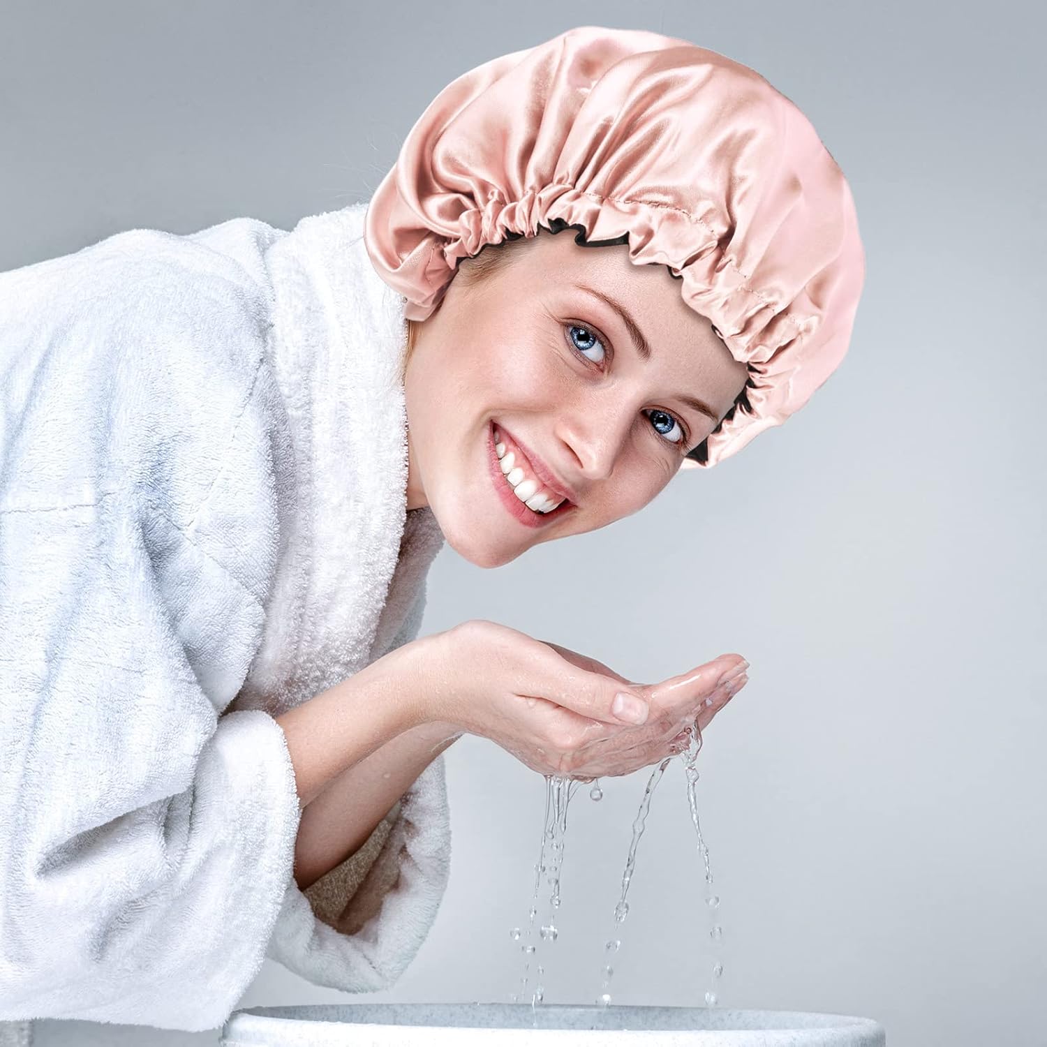 2 Pcs Silk Bonnet Sleep Cap, Adjustable Waterproof Satin Hair Night Cap, Double Layer for Women Girls Black Curly Hair - Image 7