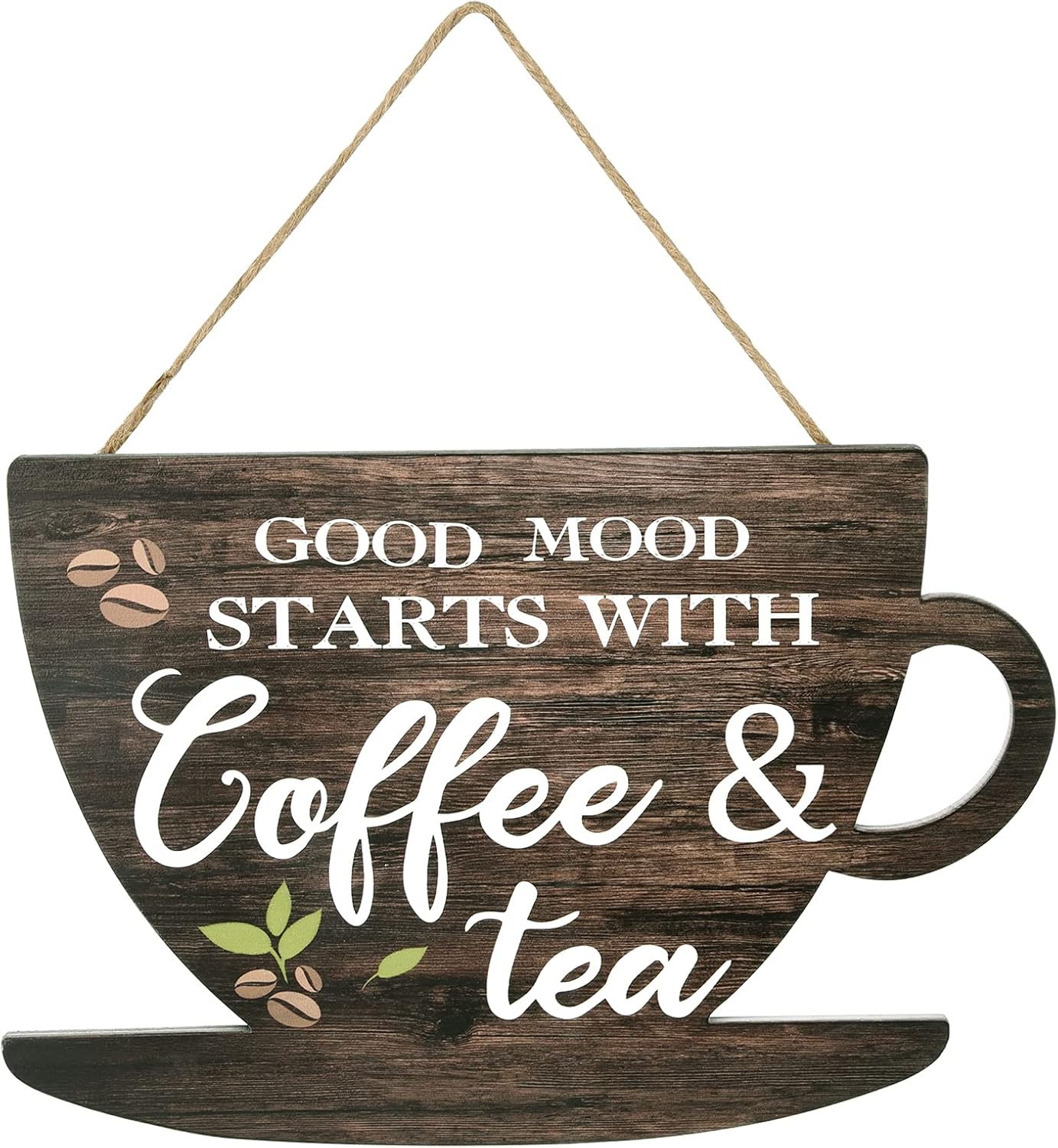 Wooden Coffee Sign Good Moon Starts with Coffee & Tea Hanging Plaque Coffee Sign Farmhouse Decorative for Kitchen Bar Decor Coffee Lover - Image 1