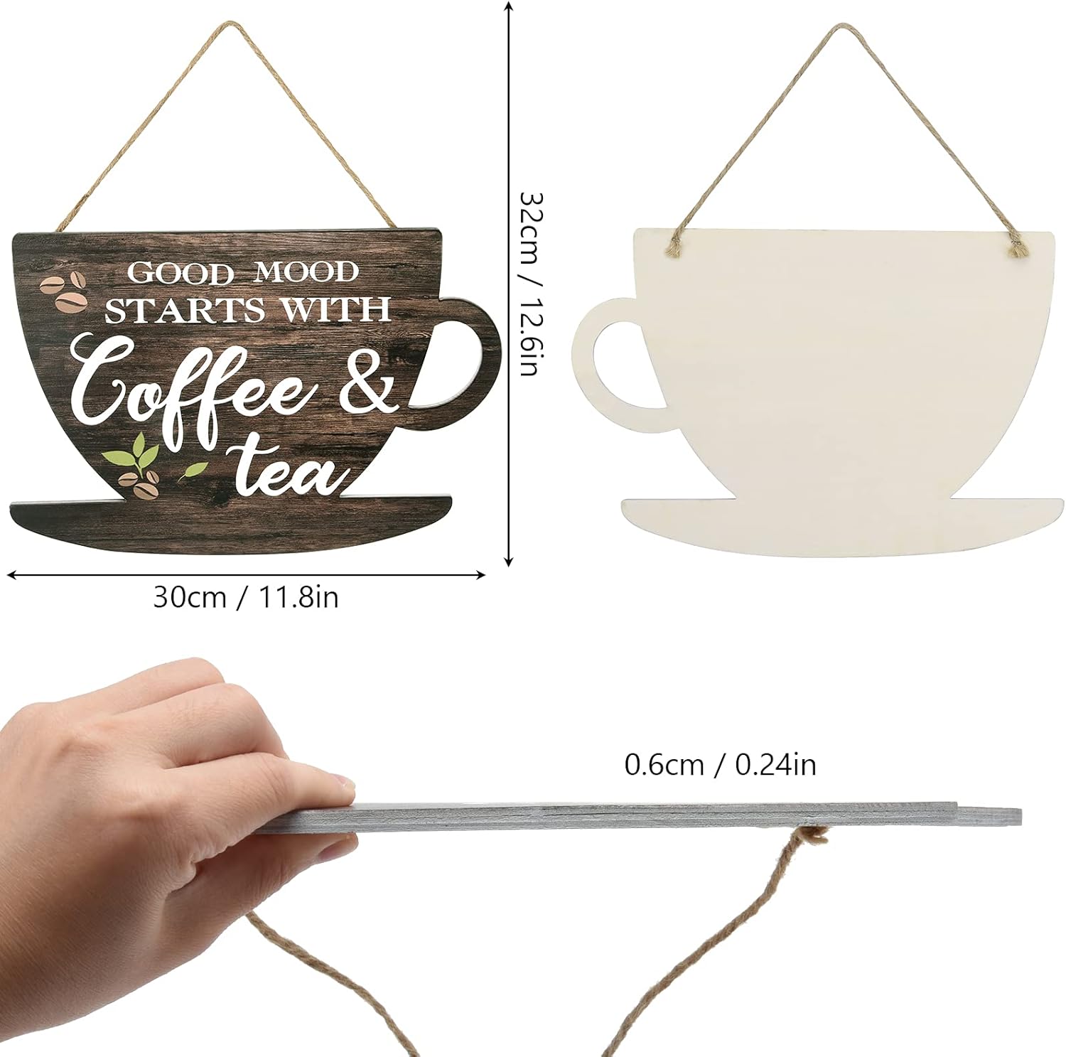 Wooden Coffee Sign Good Moon Starts with Coffee & Tea Hanging Plaque Coffee Sign Farmhouse Decorative for Kitchen Bar Decor Coffee Lover - Image 2