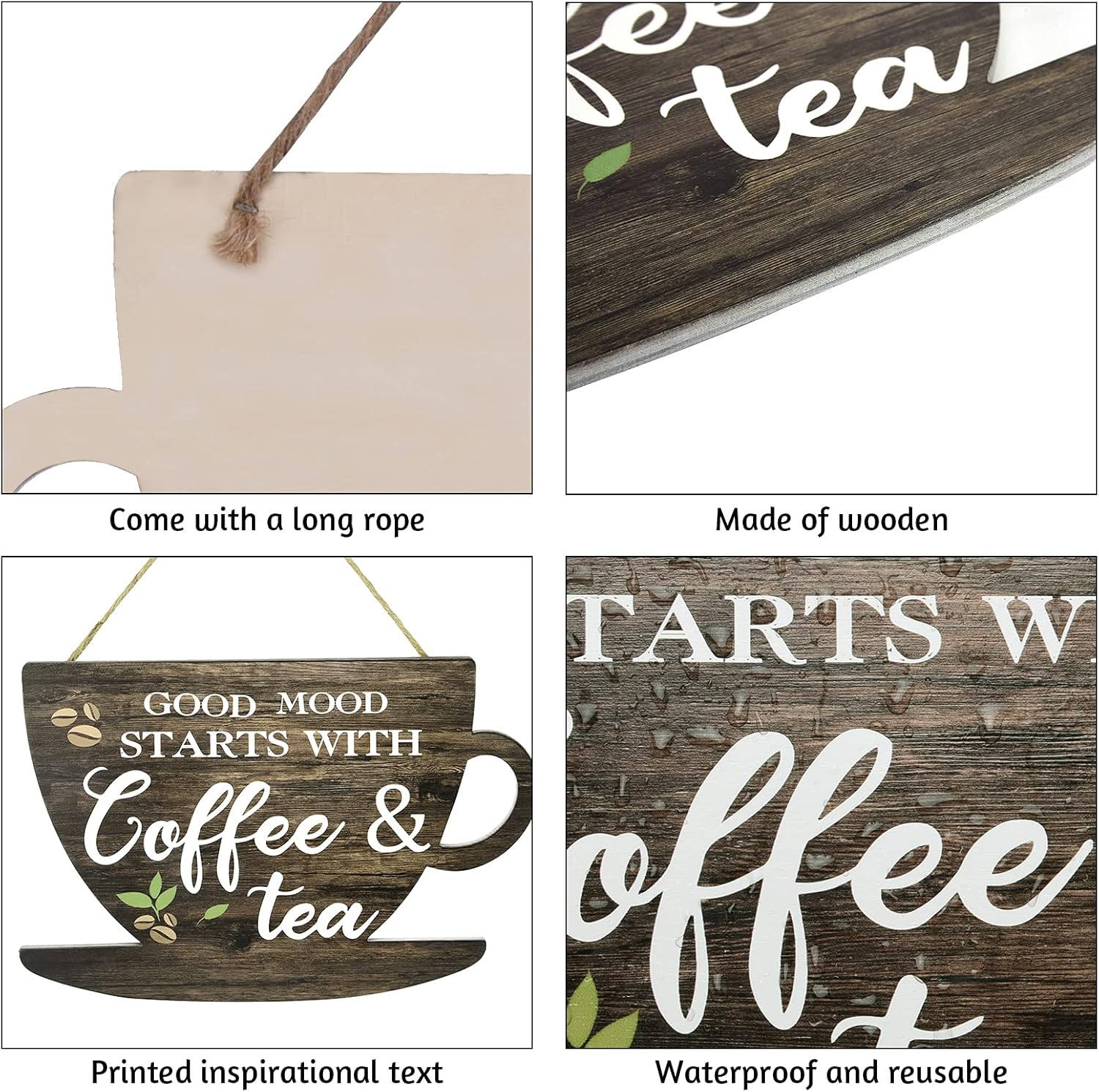 Wooden Coffee Sign Good Moon Starts with Coffee & Tea Hanging Plaque Coffee Sign Farmhouse Decorative for Kitchen Bar Decor Coffee Lover - Image 3