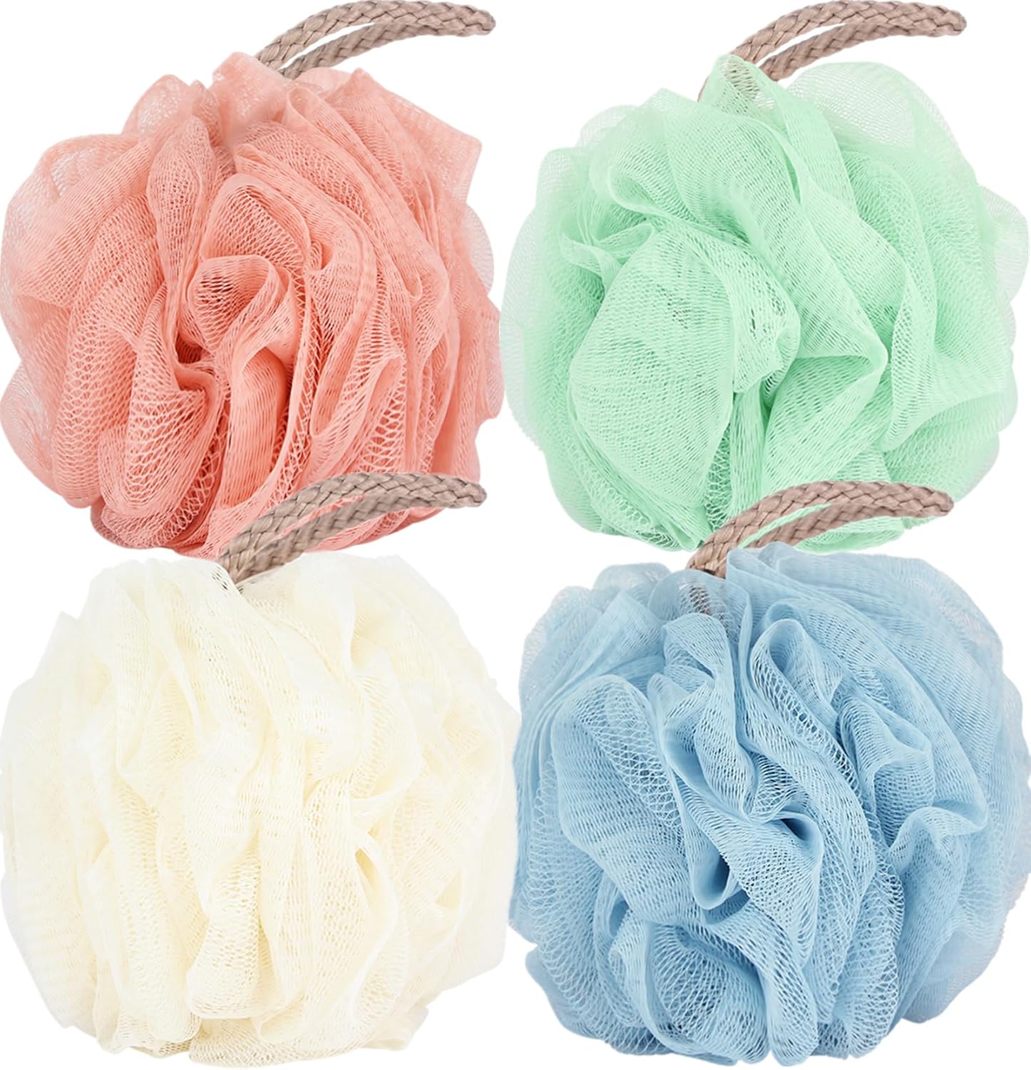 Store Bath Sponges Shower Loofahs Large Mesh Balls Sponge 4 Colors for Body Wash Bathroom Men Women - Pack of 4 Scrubber Cleaning Loofah Bathing Accessories (50g) - Image 1